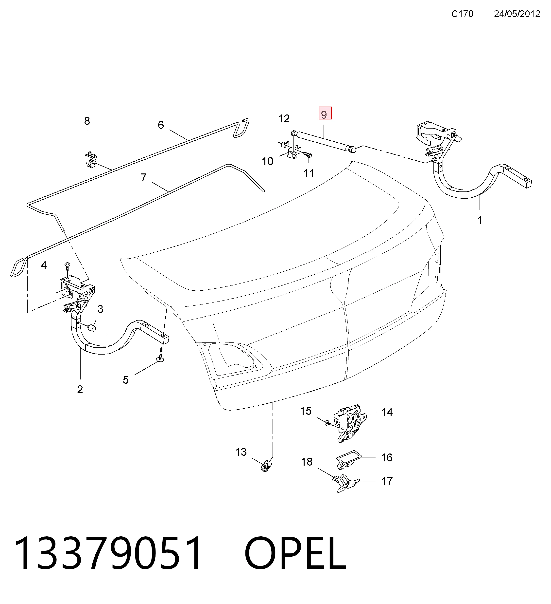 13379051 Opel Amortecedor de tampa de porta-malas (de 3ª/5ª porta traseira)