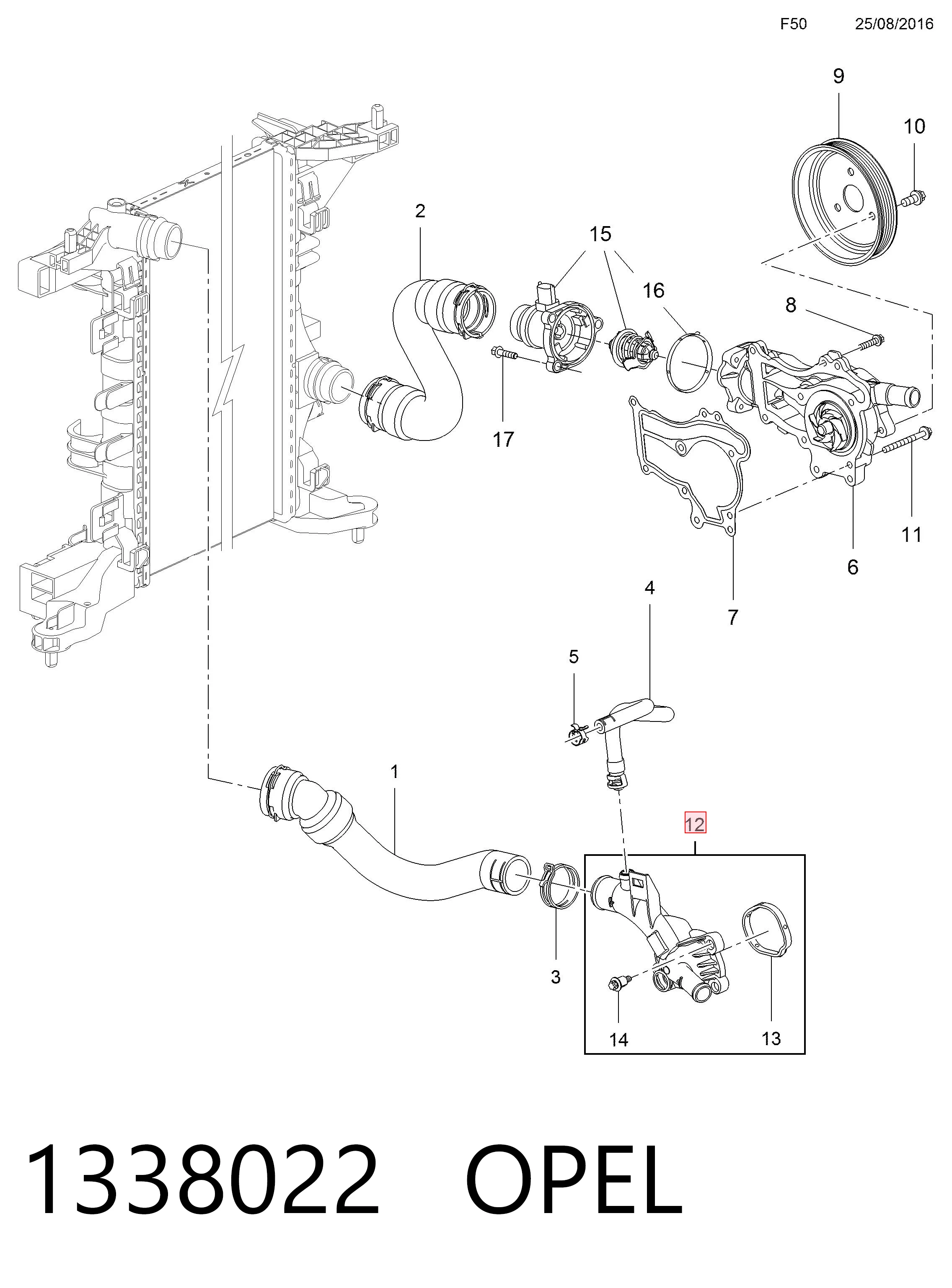 1338022 Opel Caixa do termostato