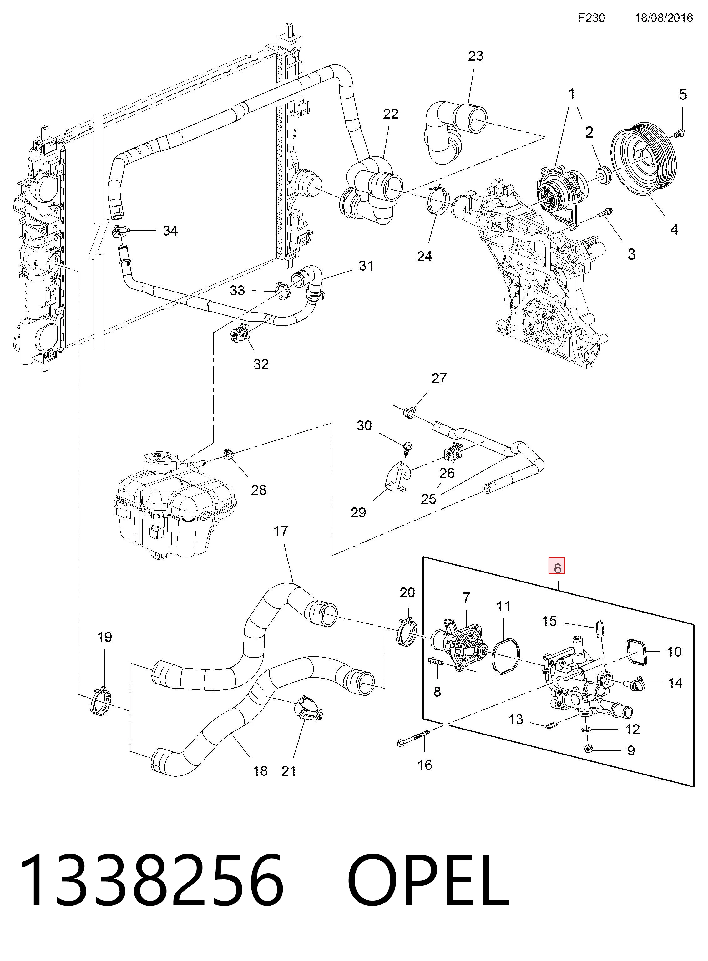 1338256 Opel Caixa do termostato