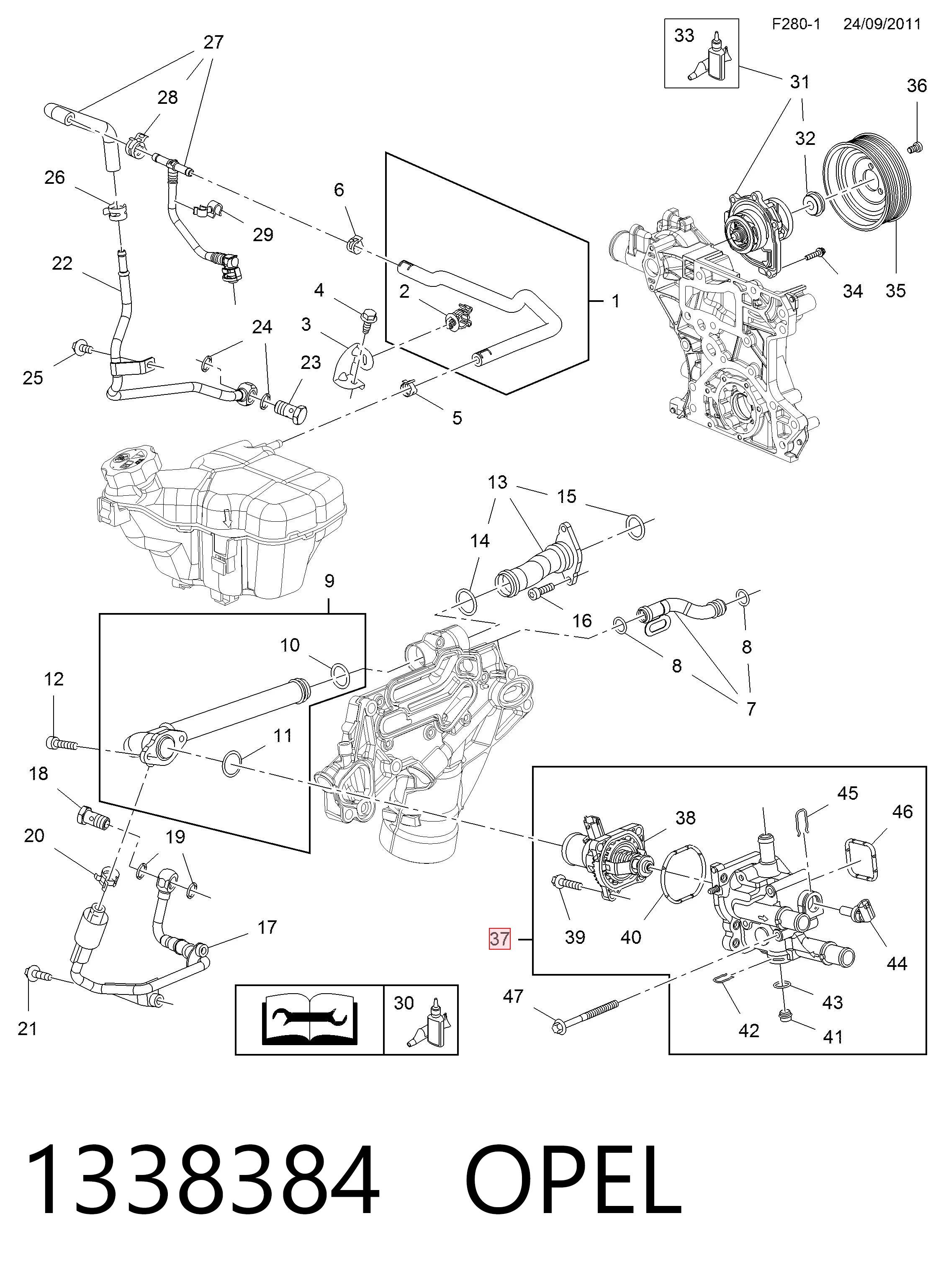 1338384 Opel Caixa do termostato