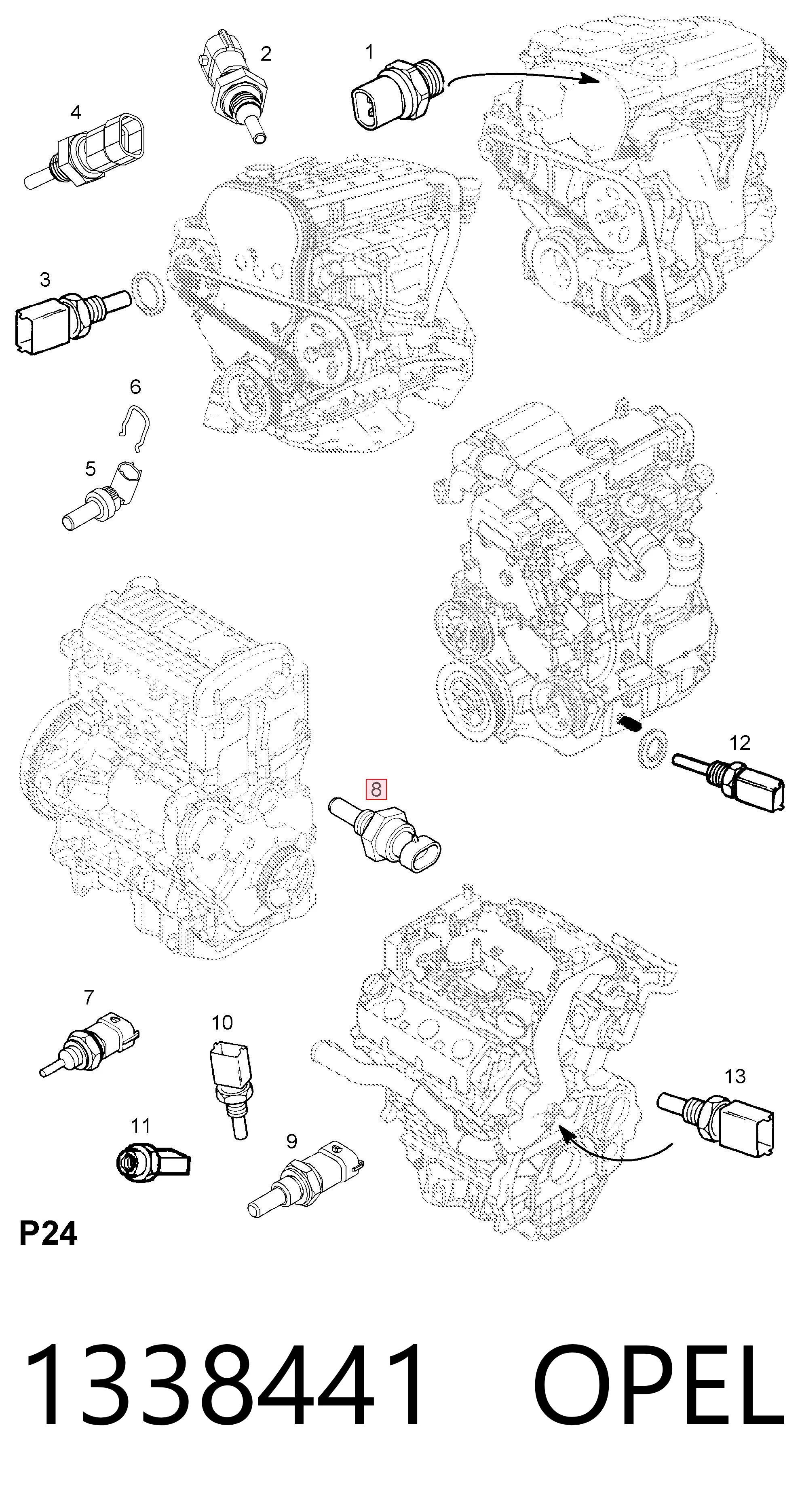 1338441 Opel Sensor de temperatura do fluido de esfriamento