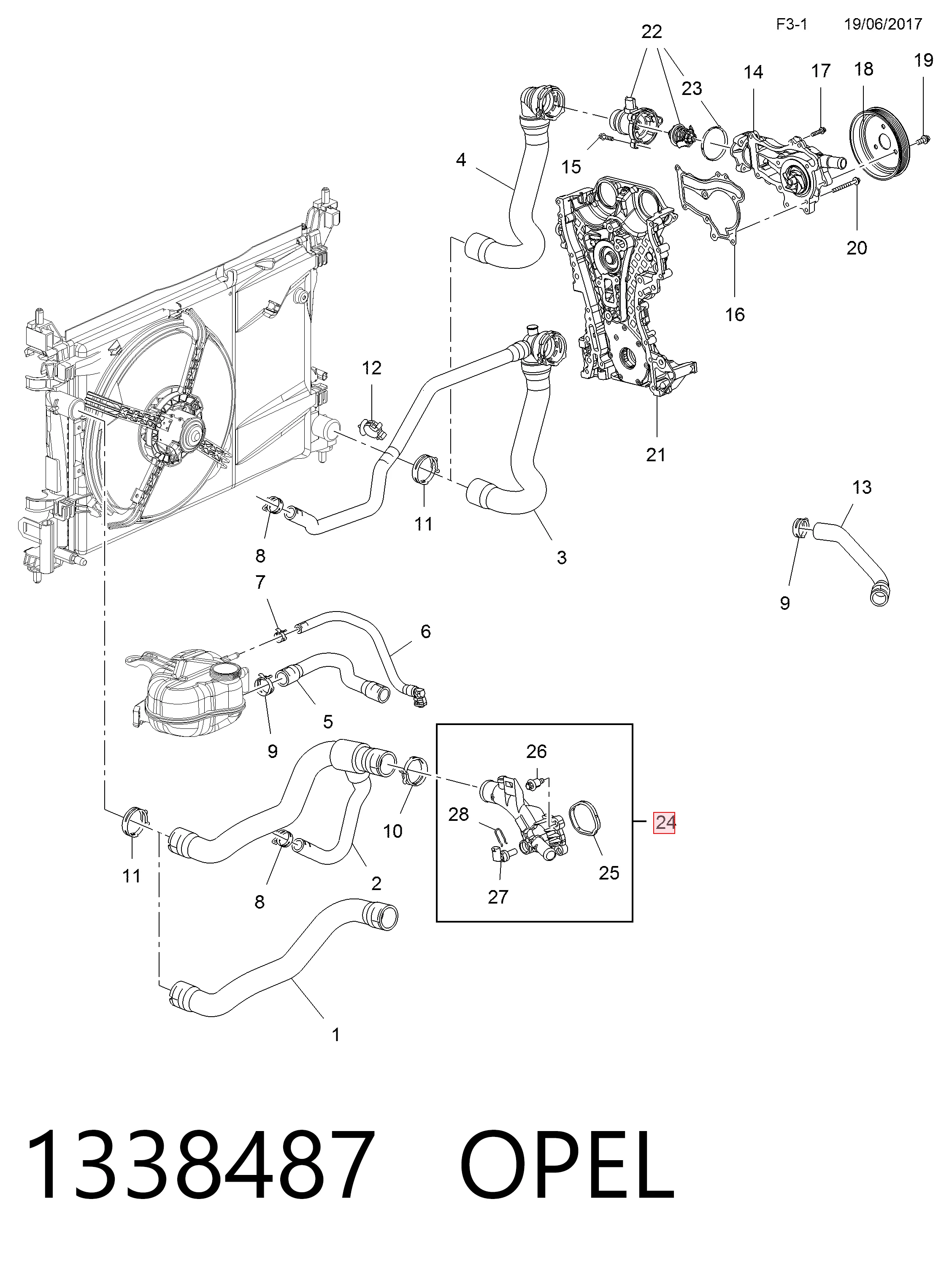 1338487 Opel Caixa do termostato