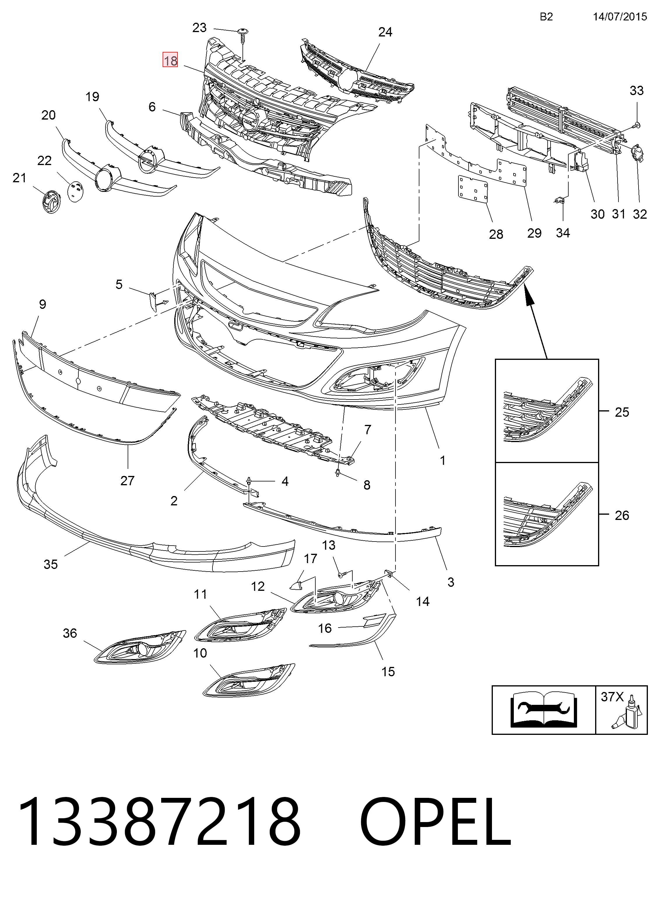 Grelha do radiador para Opel Astra J 69
