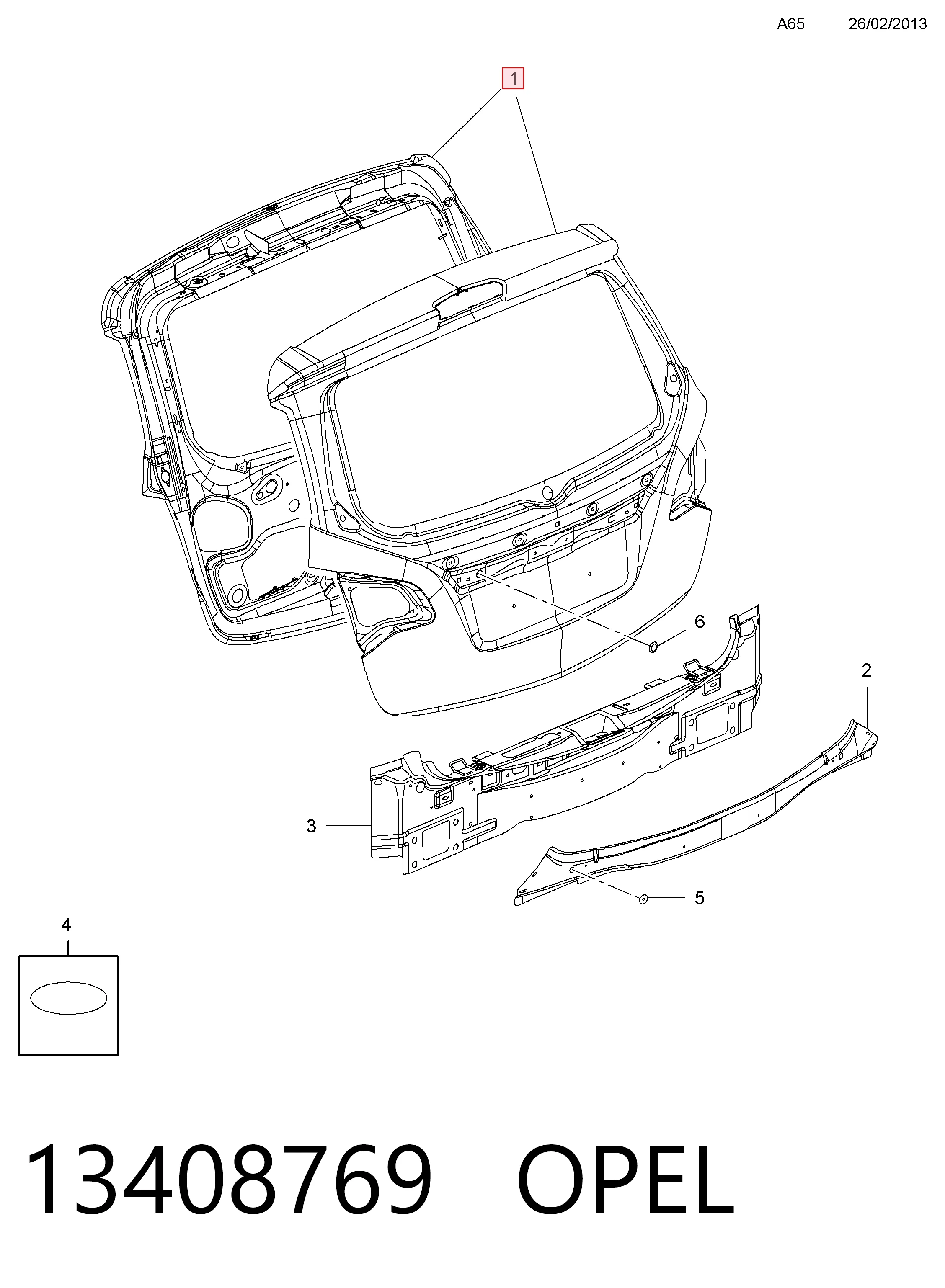 Porta traseira (3ª/5ª porta-malas (tampa de alcapão) para Opel Meriva B 