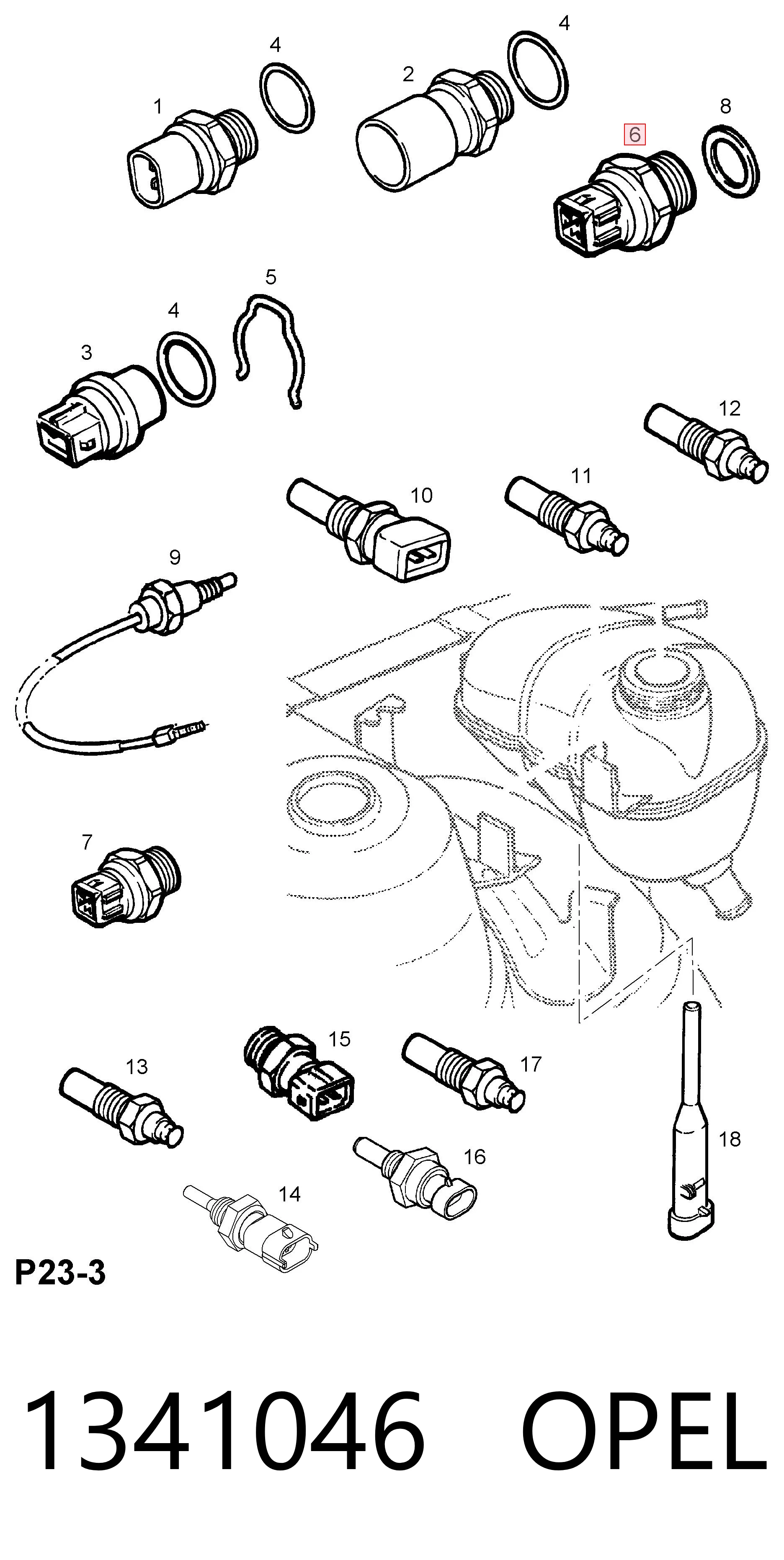 90508134 General Motors Sensor de temperatura do fluido de esfriamento (de ativação de ventilador do radiador)