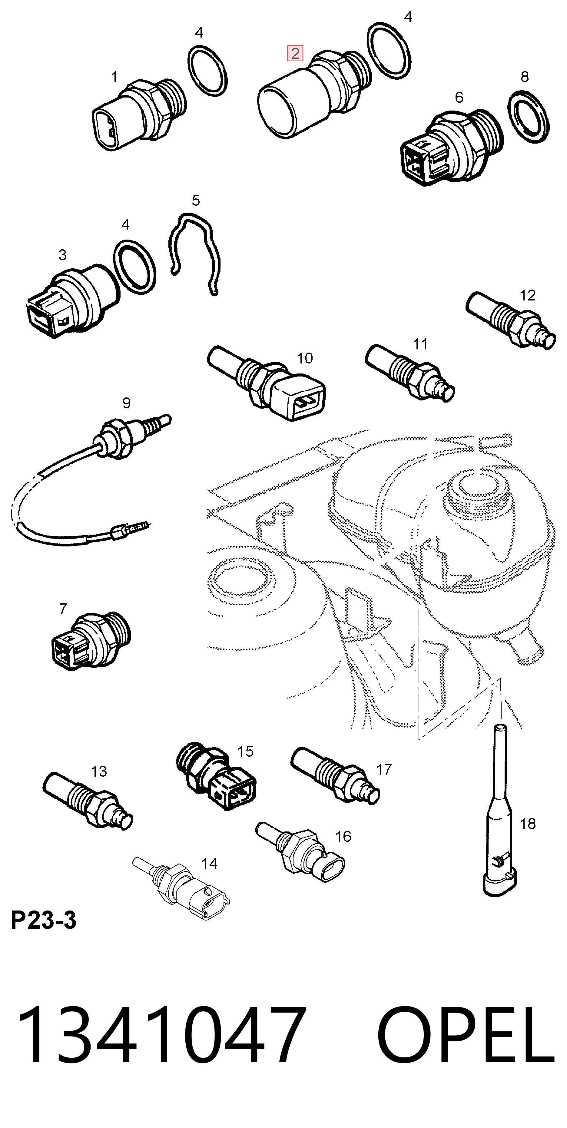 Sensor de temperatura do fluido de esfriamento (de ativação de ventilador do radiador) para Opel Combo 