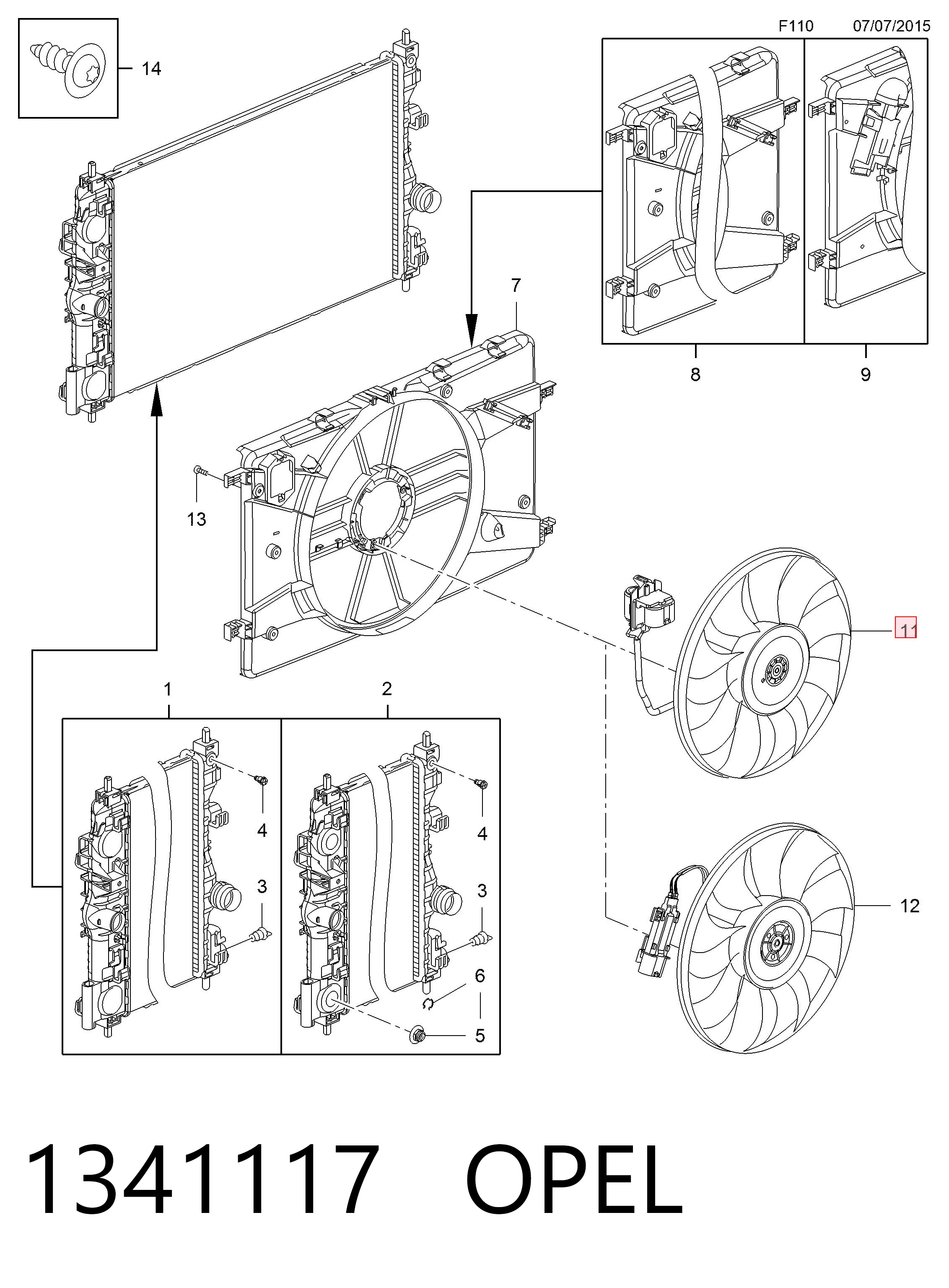  Ventilador elétrico de esfriamento montado (motor + roda de aletas) Opel Zafira C monovolume (P12) (2011 - 2019) C