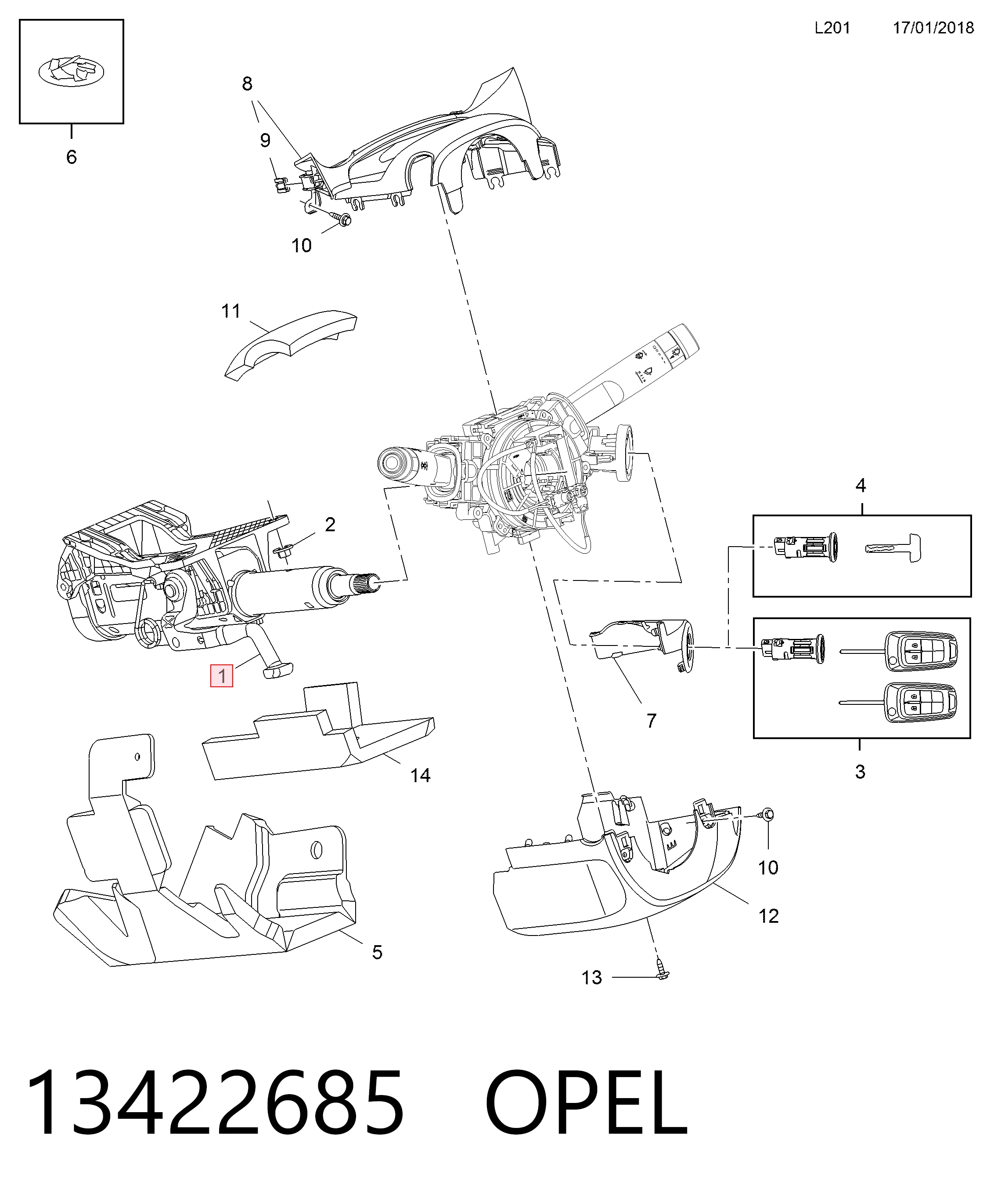Coluna da direção para Opel Astra J 