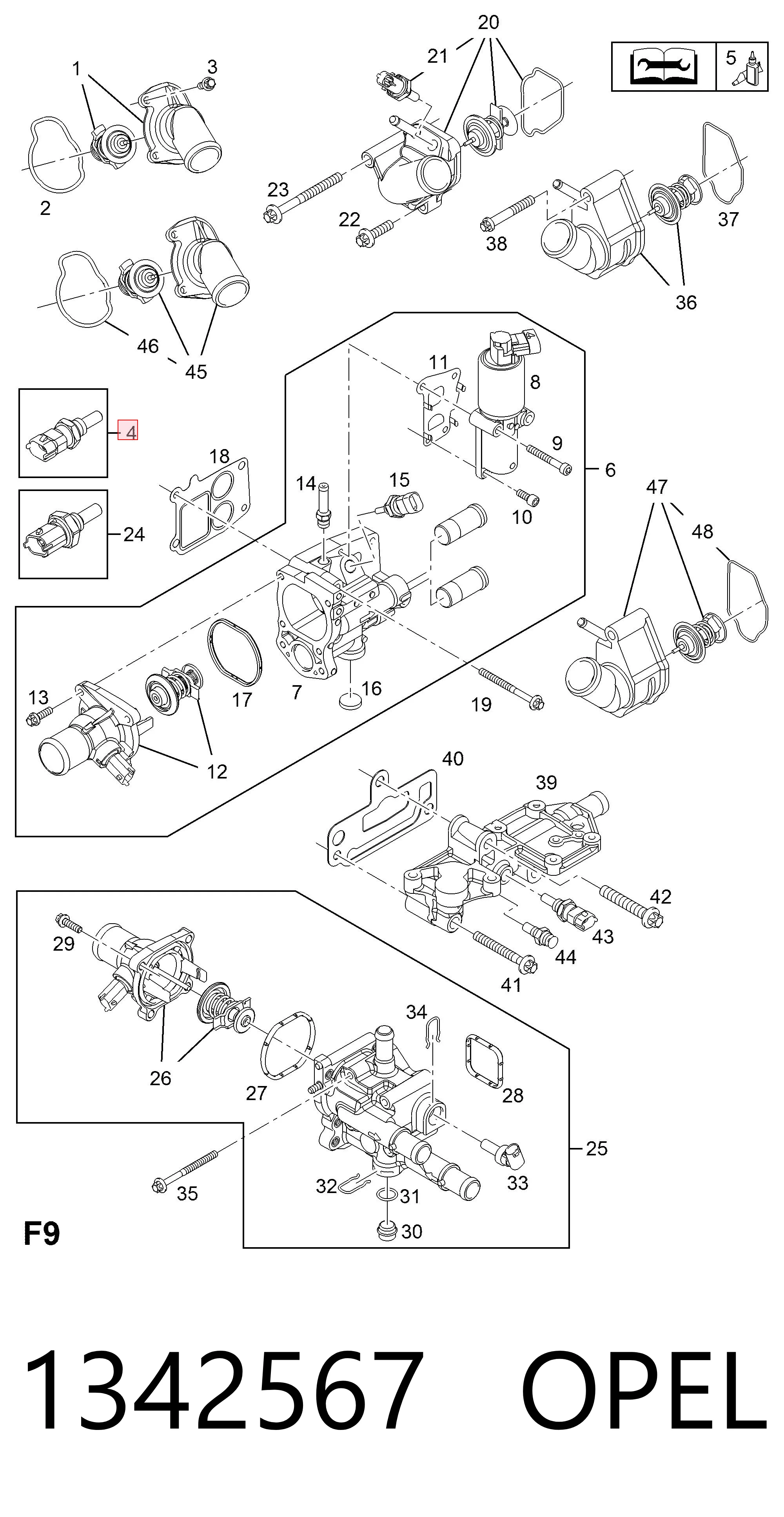 1342567 Opel Sensor de temperatura do fluido de esfriamento