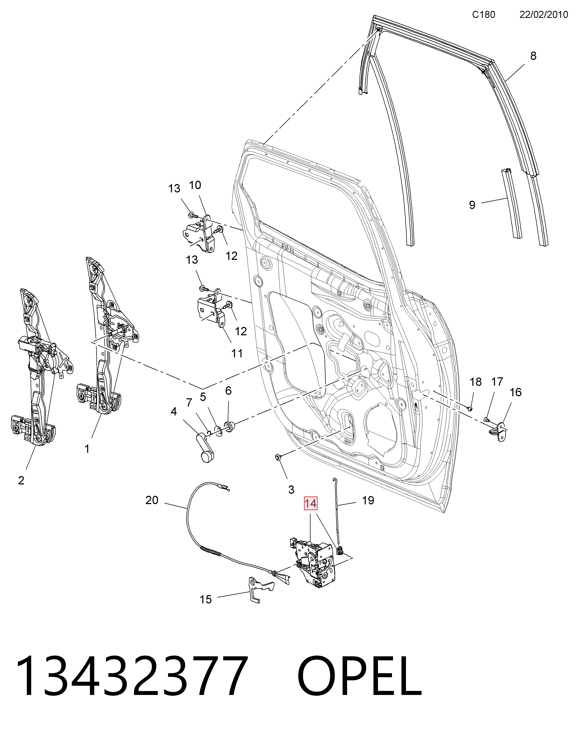 13432377 Opel Fecho da porta traseira direita