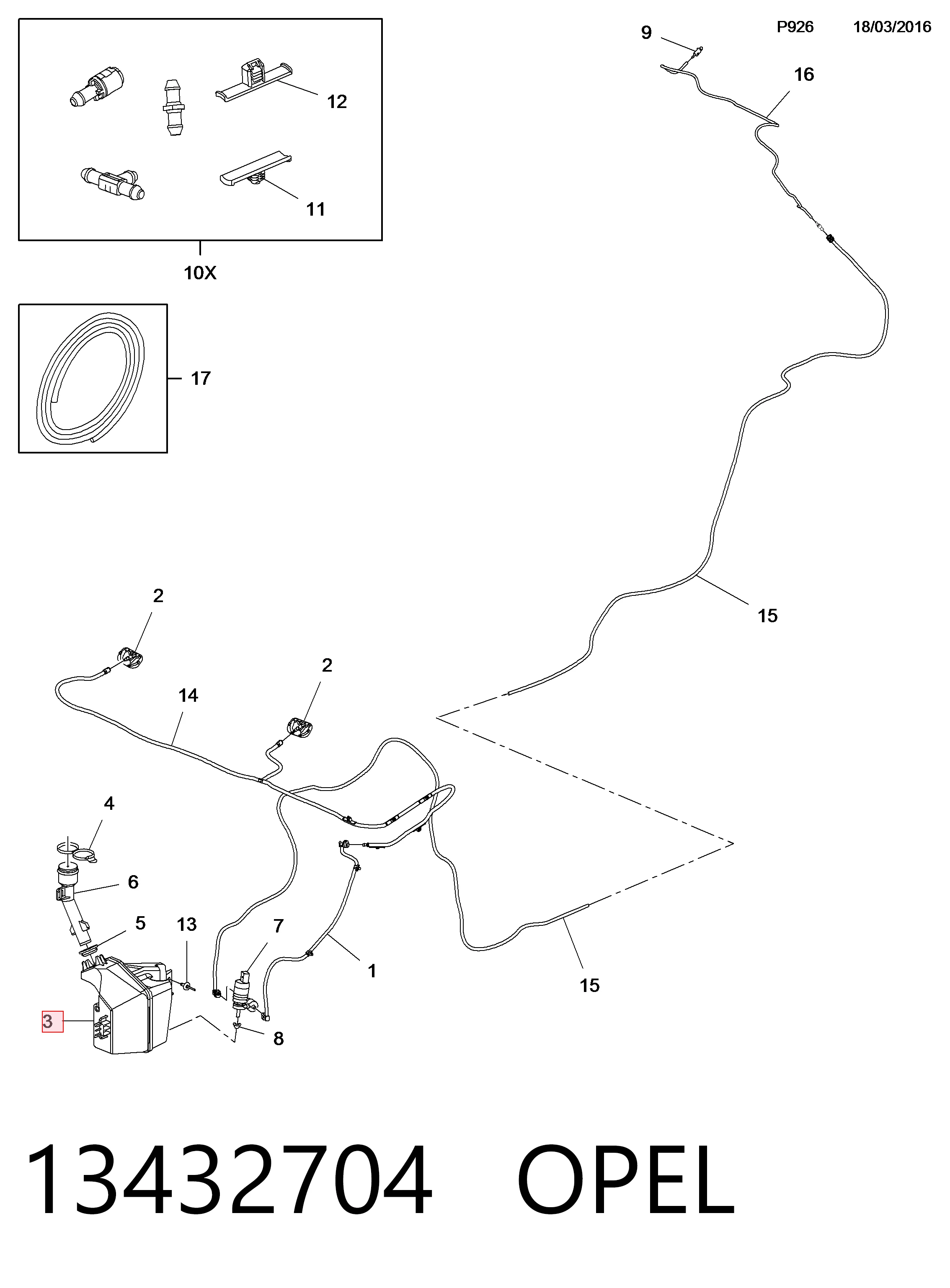 Tanque de fluido para lavador de vidro para Opel Corsa E X15