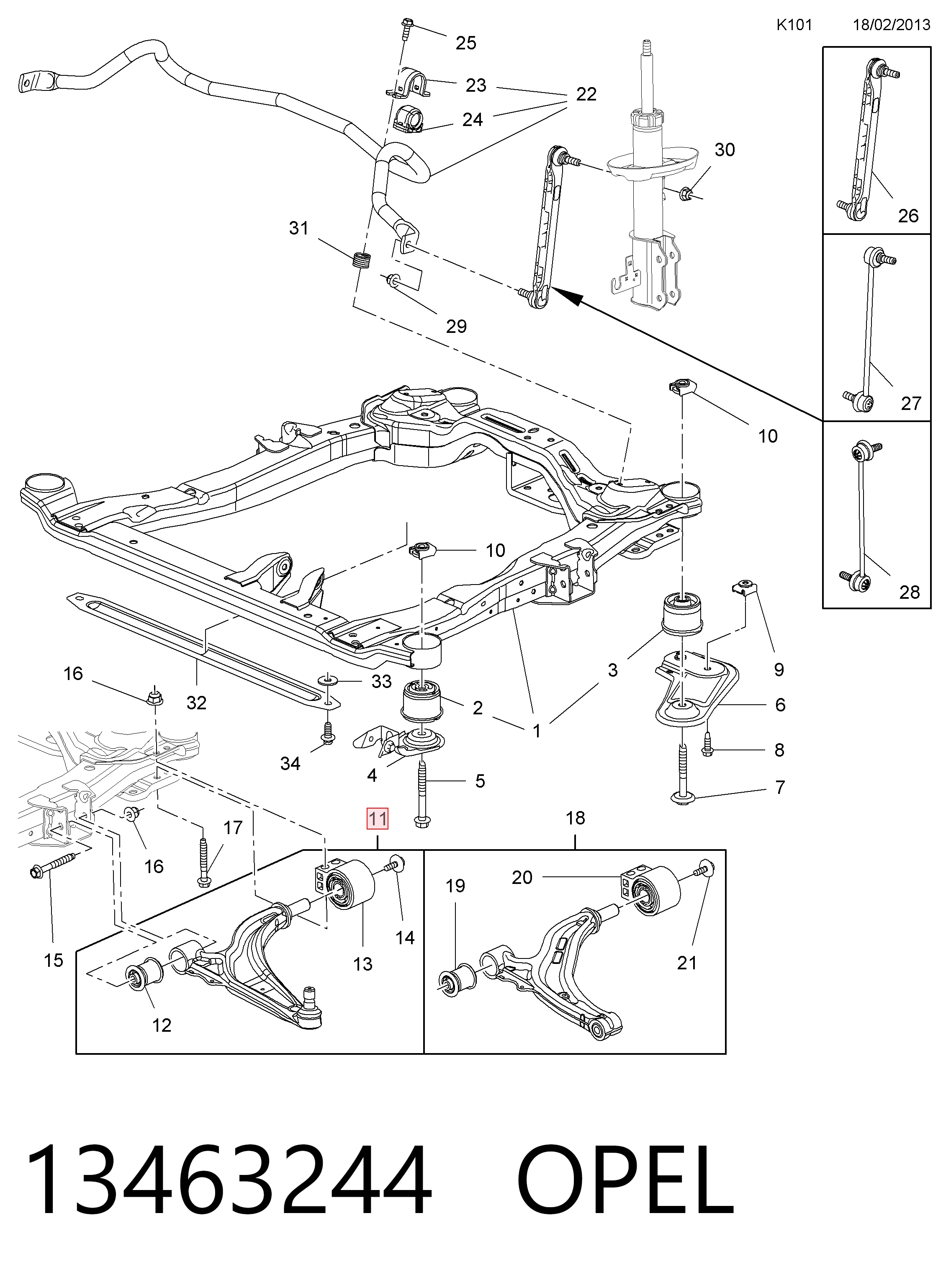 13463244 Opel Braço oscilante inferior esquerdo de suspensão dianteira