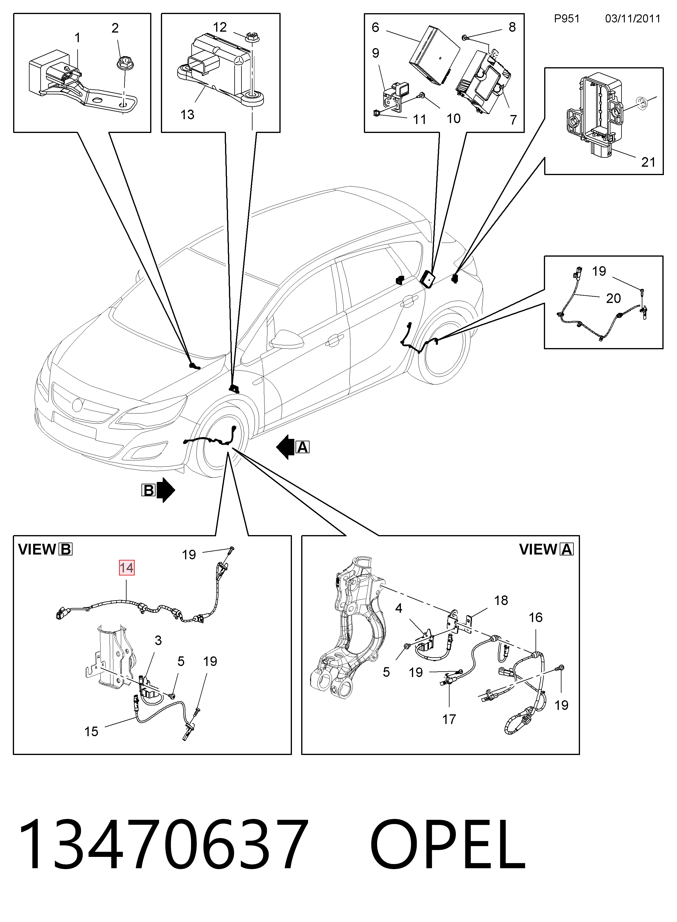 13470637 Opel Sensor dianteiro de ABS