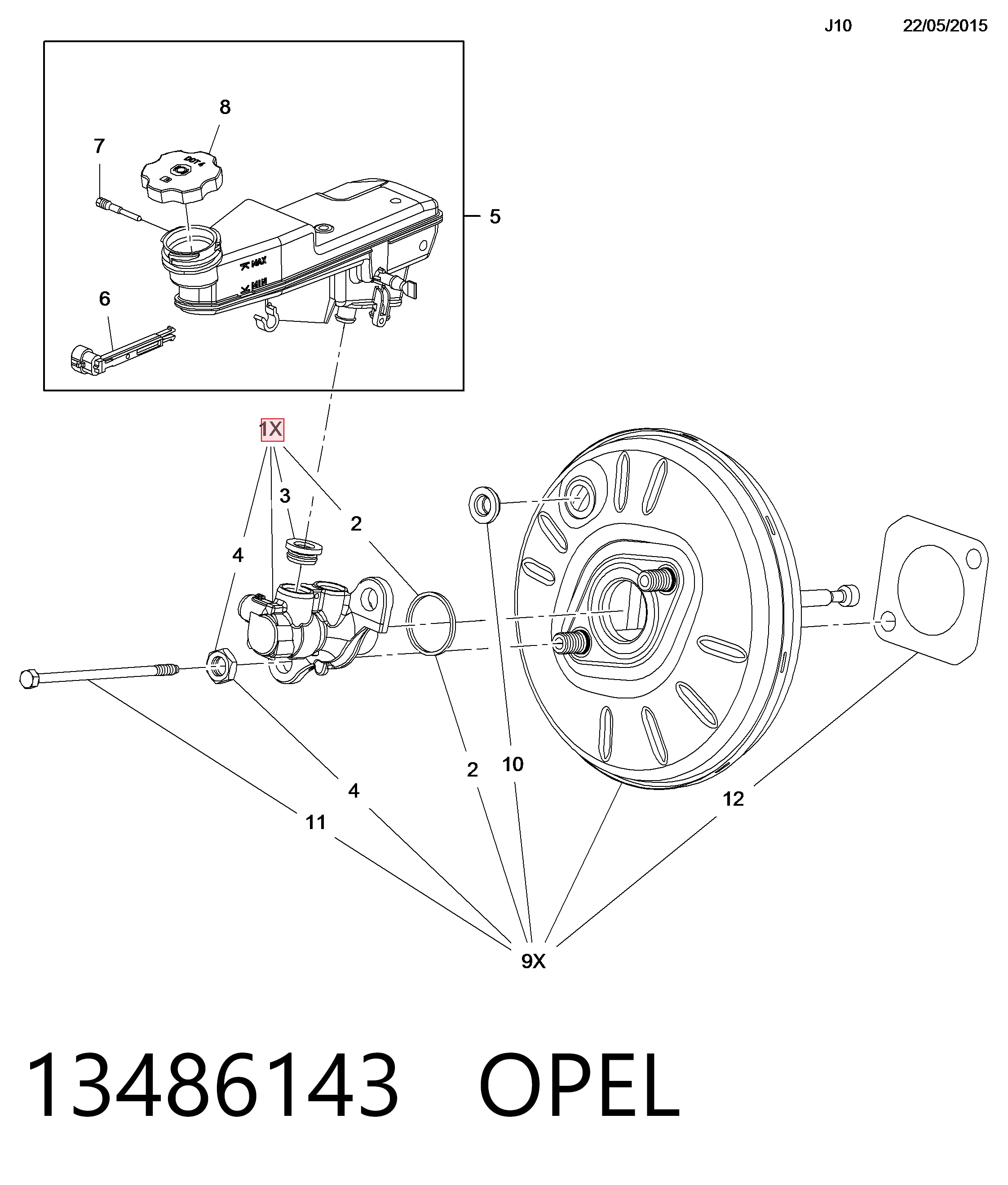 Cilindro mestre do freio para Opel Astra K 