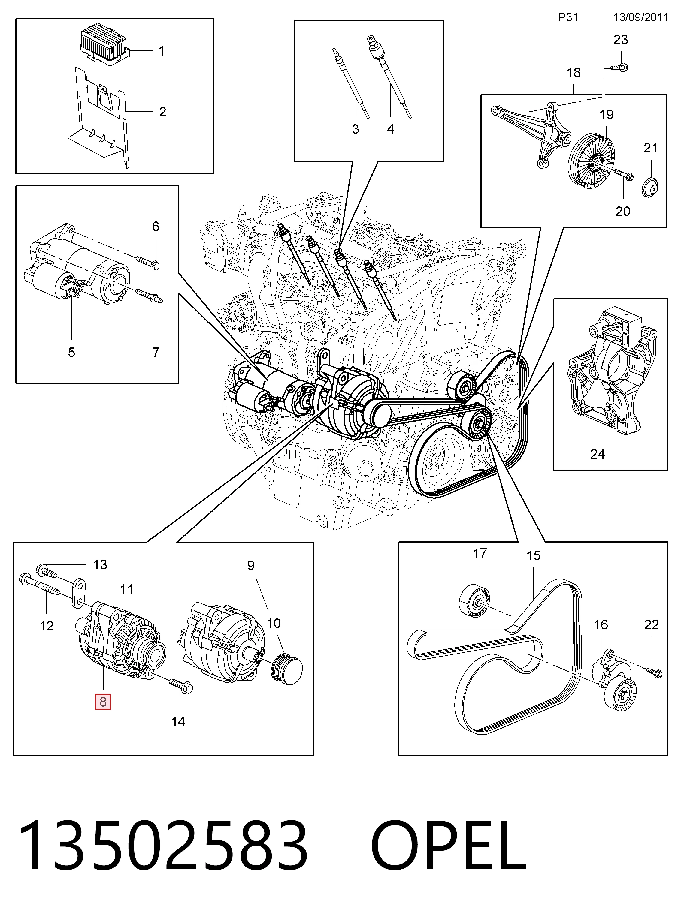 13502583 Opel Gerador