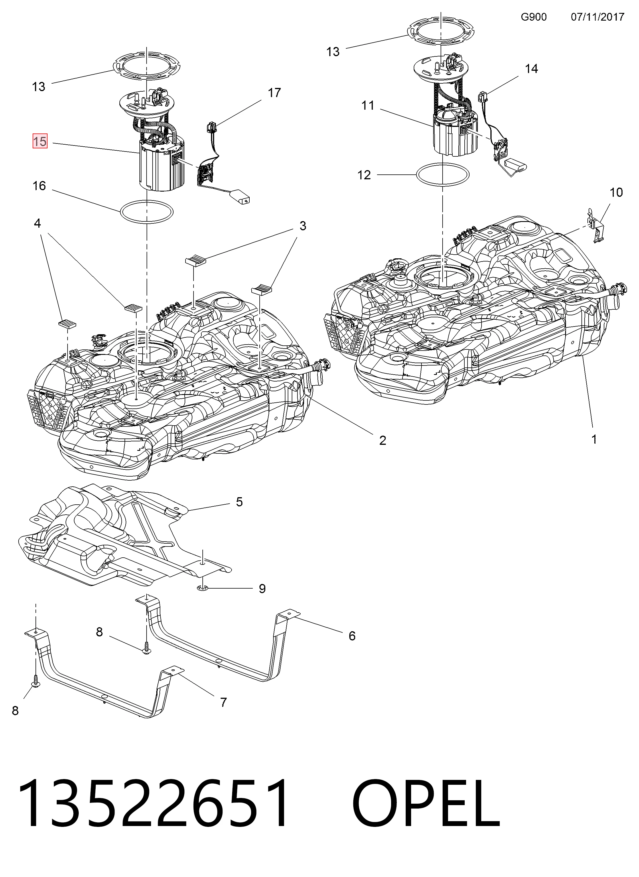 Módulo de bomba de combustível com sensor do nível de combustível para Opel Astra K 
