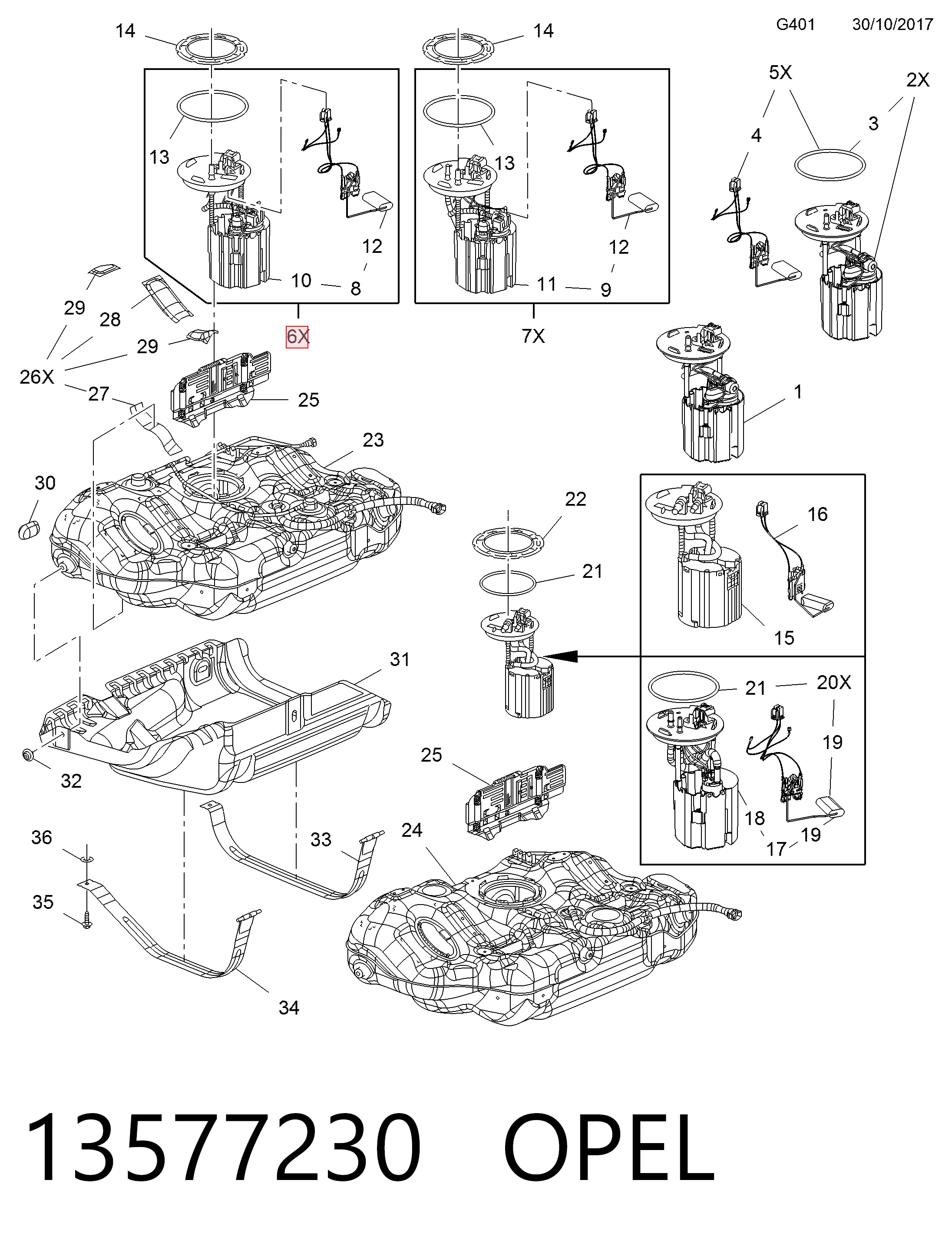 13577230 Opel Módulo de bomba de combustível com sensor do nível de combustível