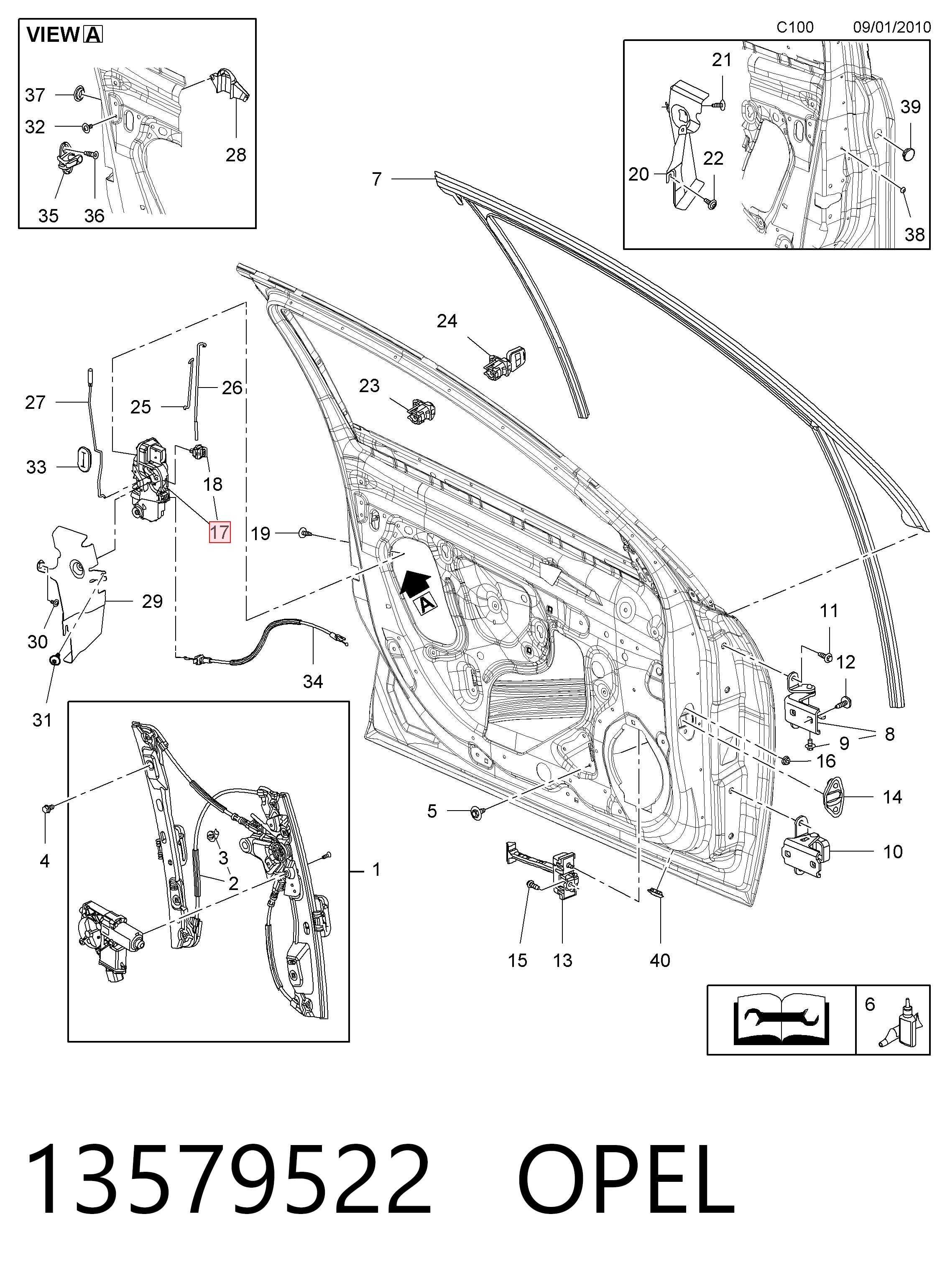 13579522 Opel Fecho da porta dianteira esquerda
