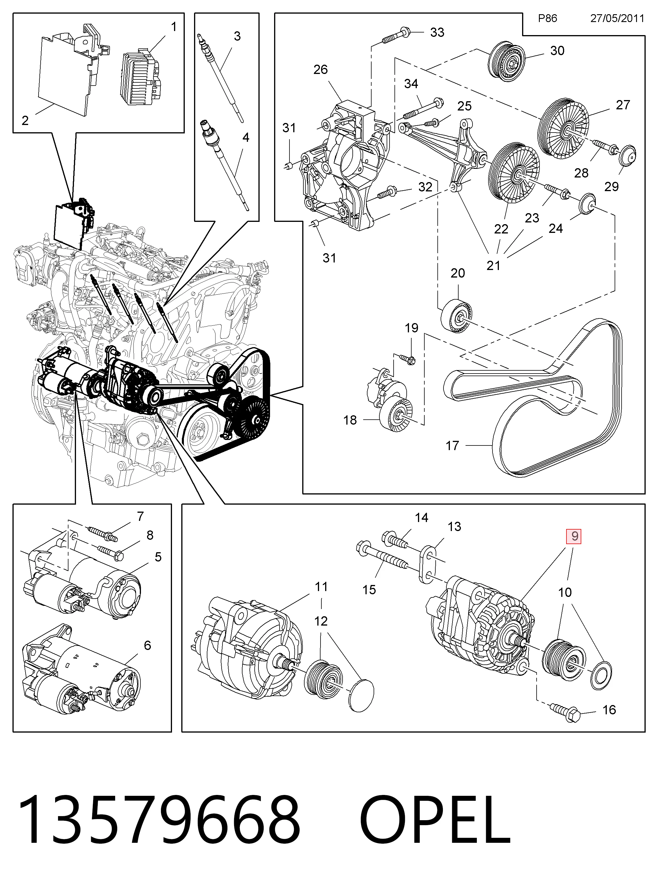 13579668 Opel Gerador