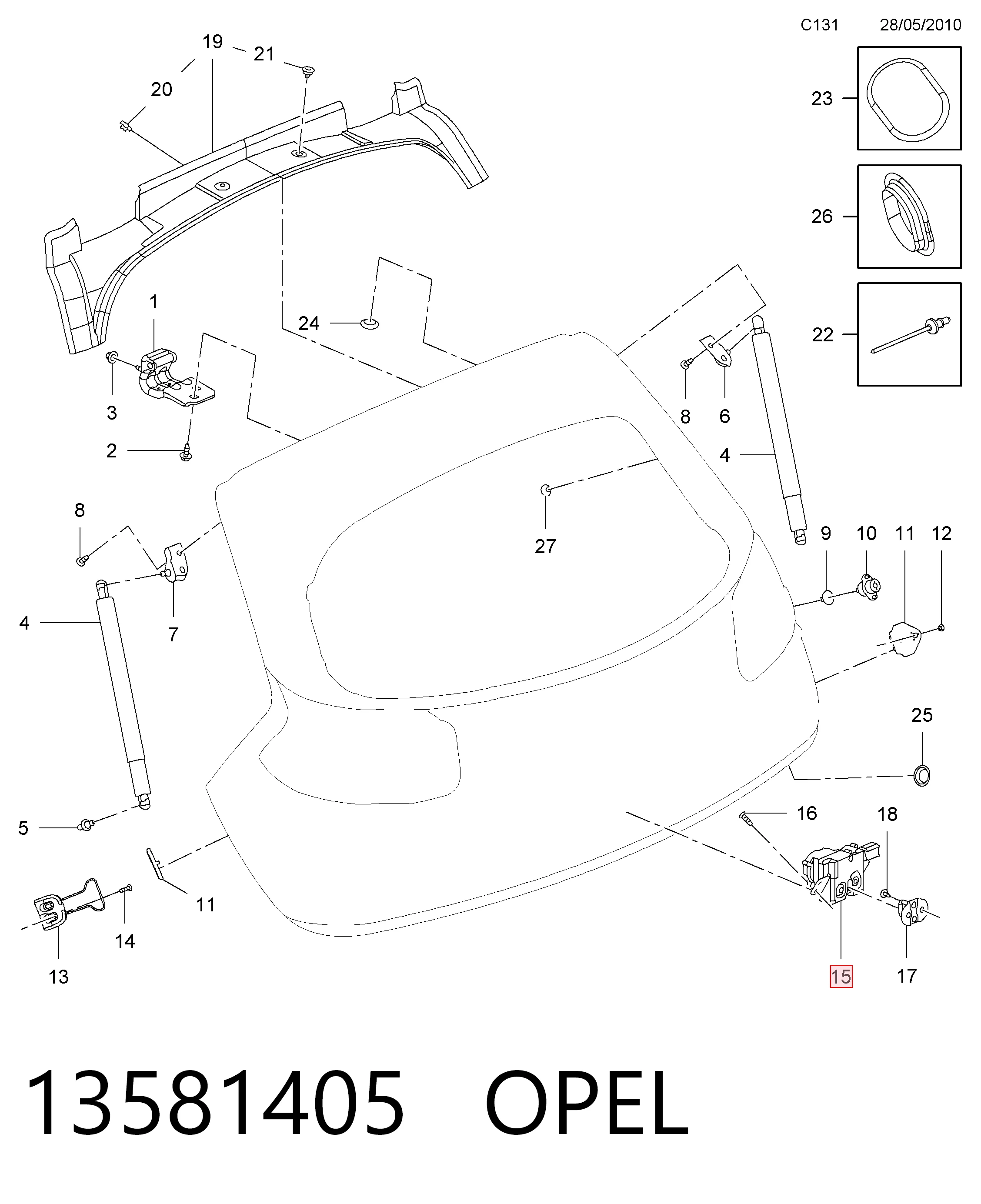 13581405 Opel Fecho de tampa de porta-malas (de 3ª/5ª porta traseira)