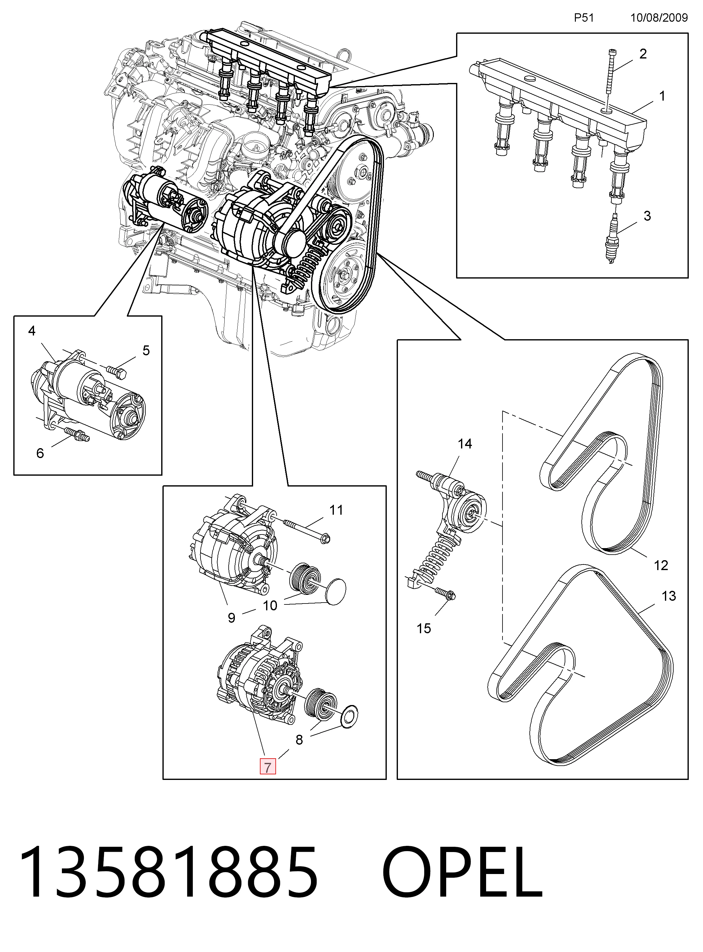 13581885 Opel Gerador