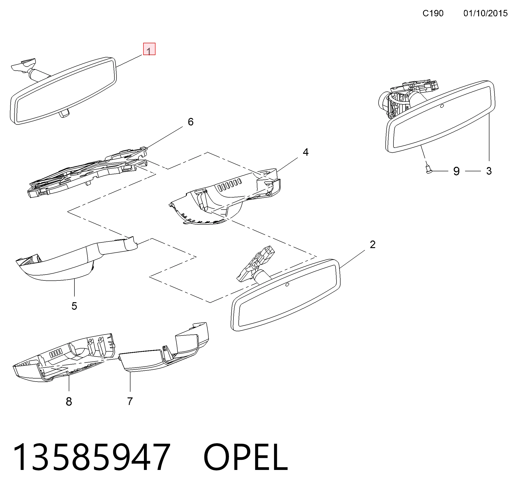 13585947 Opel Espelho de salão interno