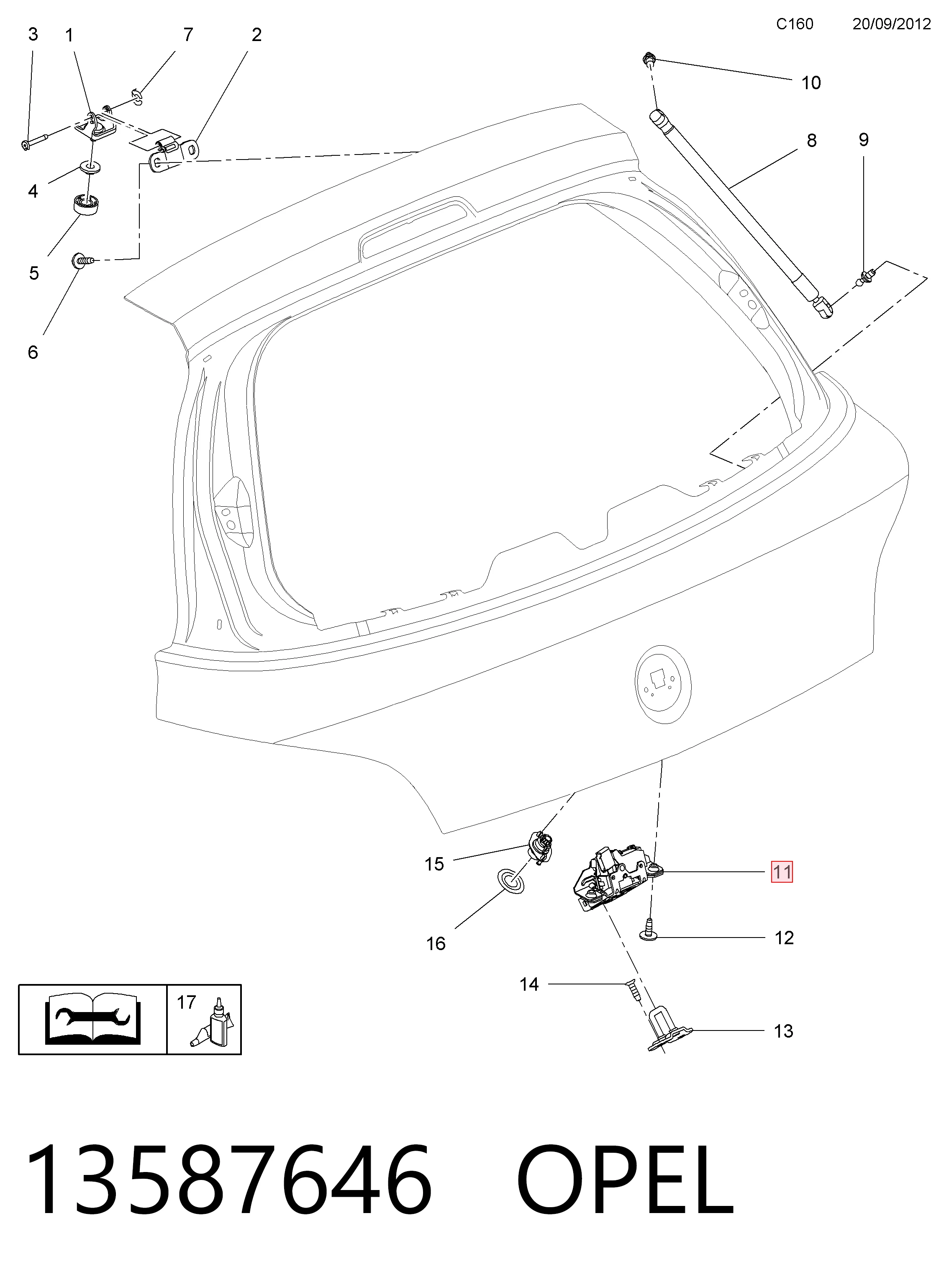 13587646 Opel Fecho de tampa de porta-malas (de 3ª/5ª porta traseira)