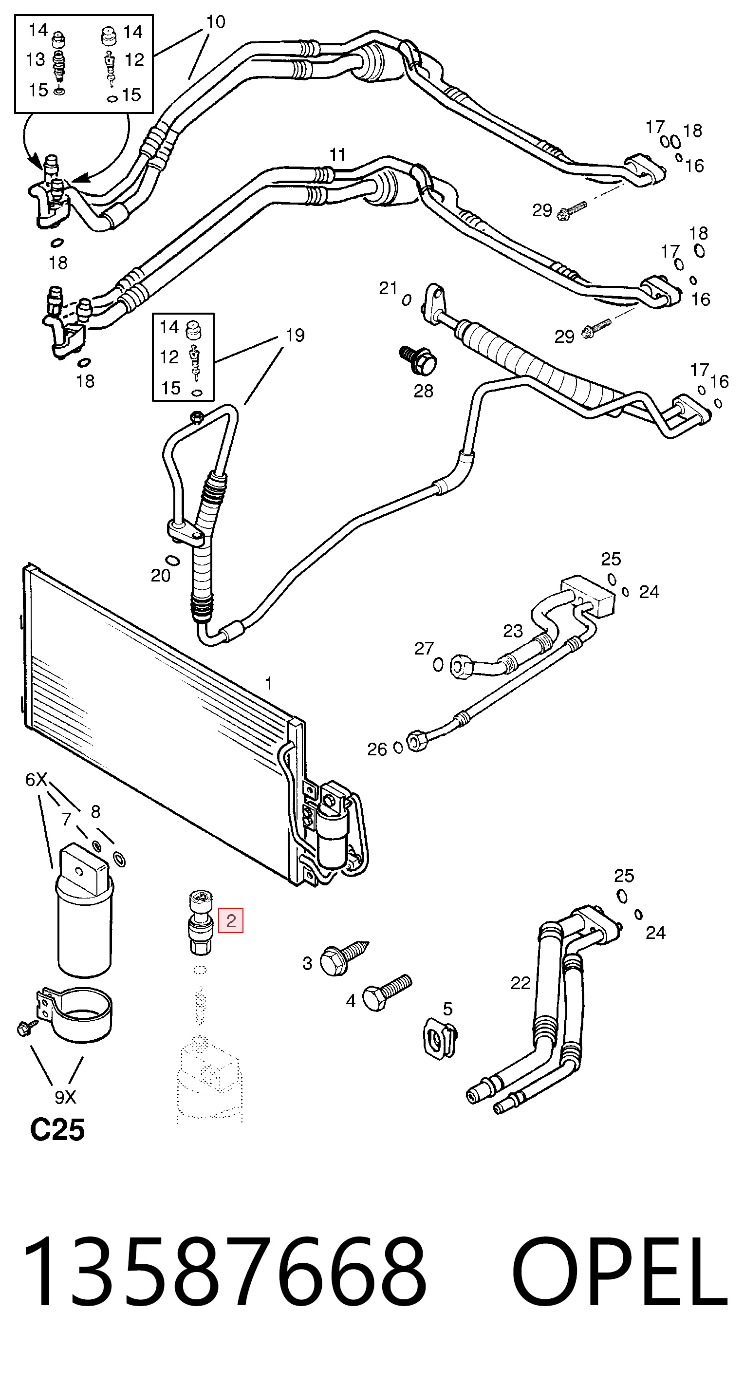 13587668 Opel Sensor de pressão absoluta de aparelho de ar condicionado
