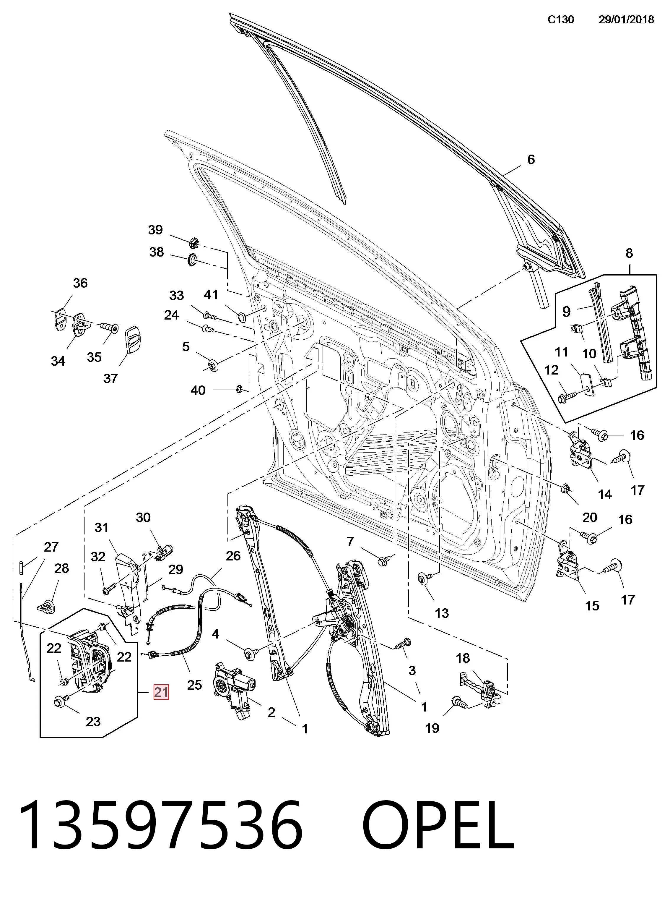 Fecho da porta dianteira esquerda Opel Astra K 