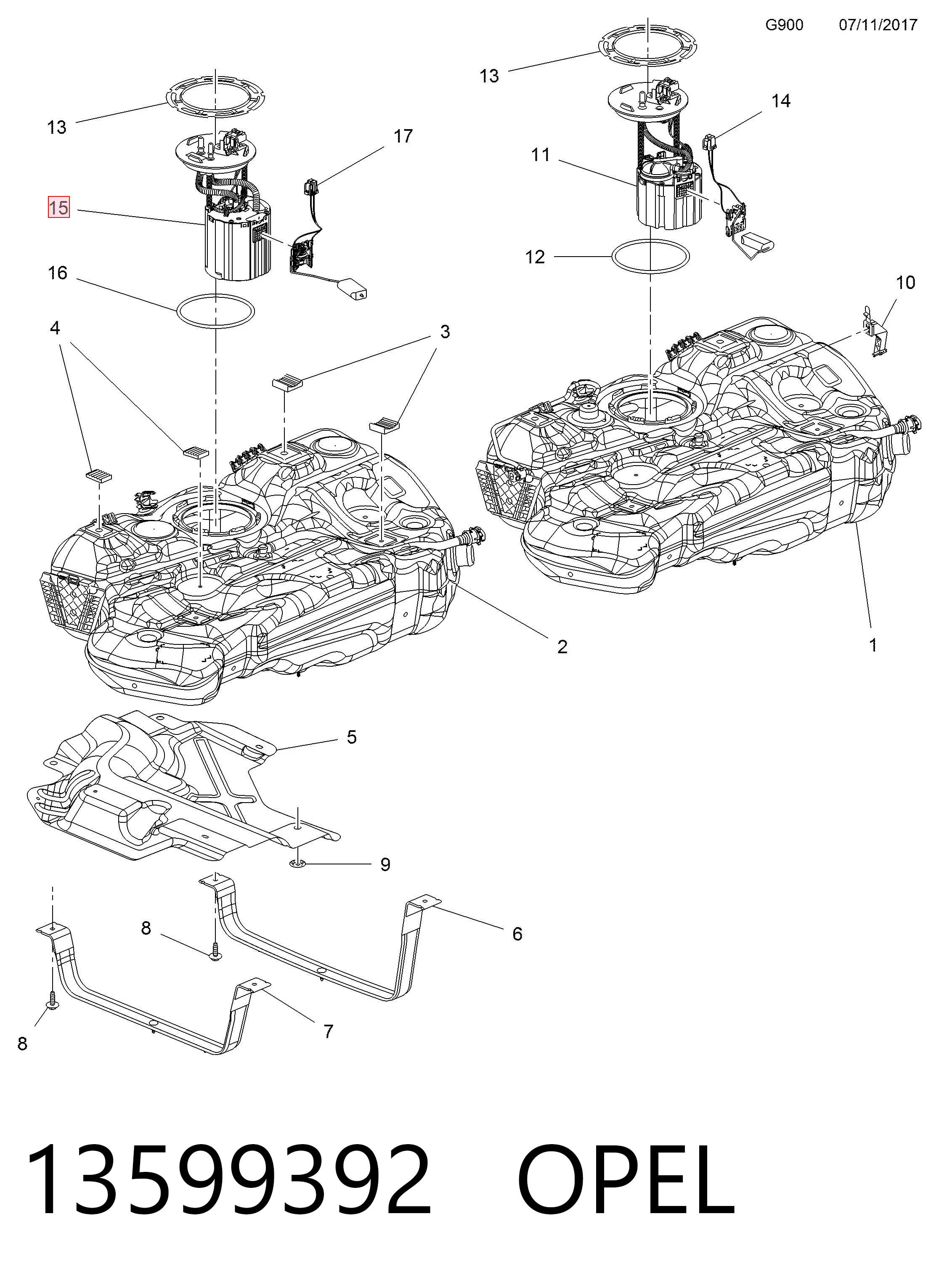 Módulo de bomba de combustível com sensor do nível de combustível Opel Astra K 