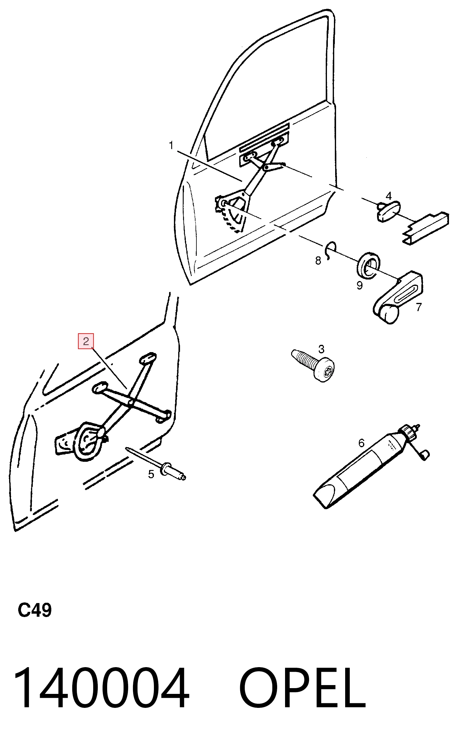 140004 Opel Mecanismo de acionamento de vidro da porta dianteira direita