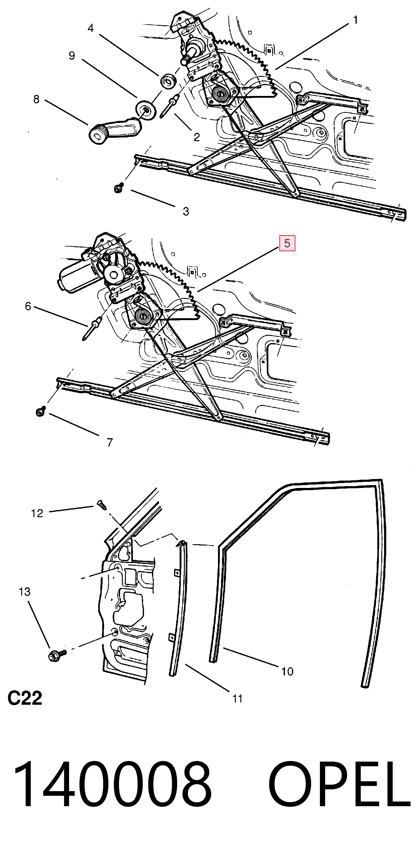  Mecanismo de acionamento de vidro da porta dianteira direita Opel Frontera A SUV (5MWL4) (1991 - 1998) A
