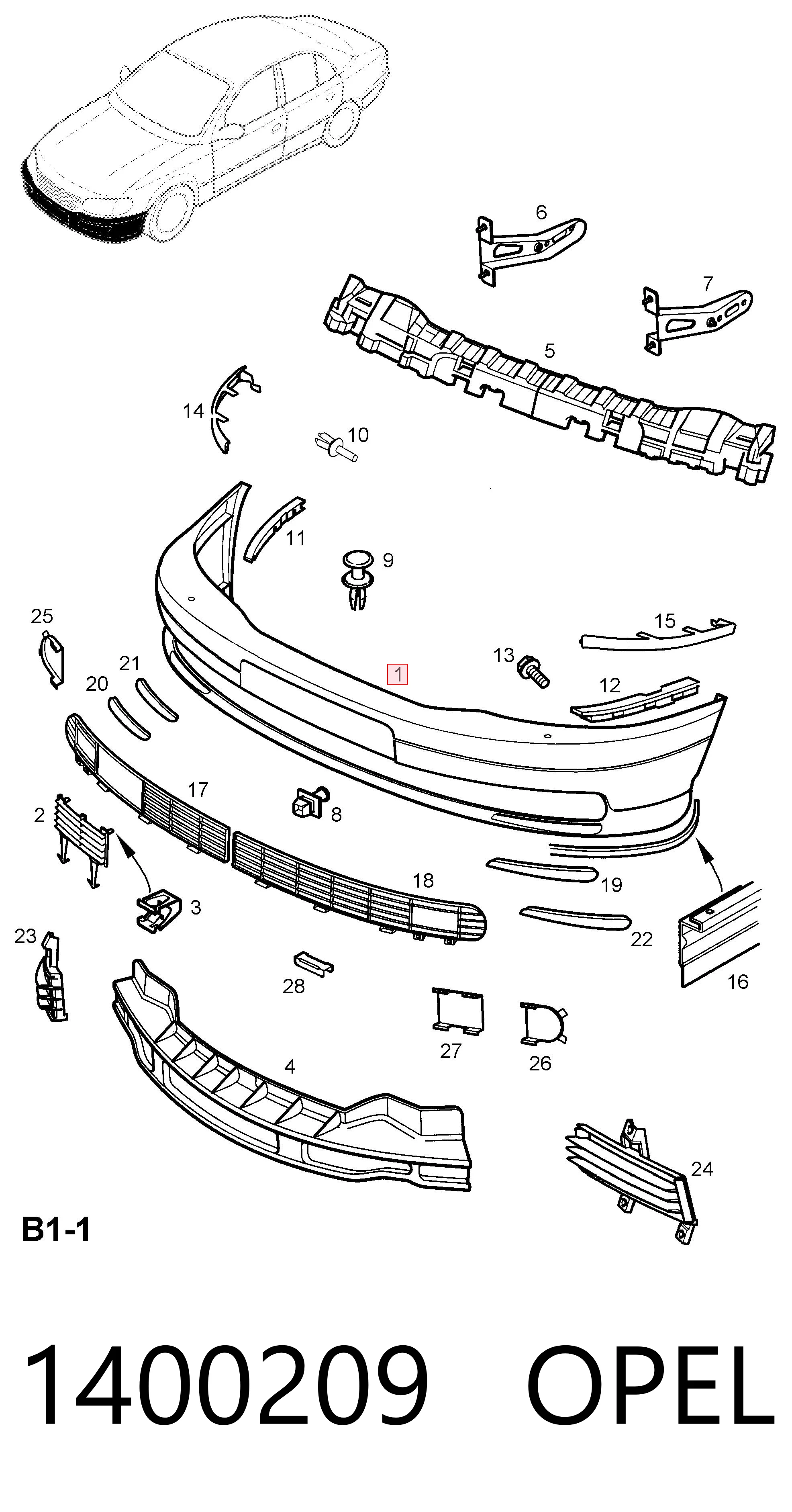 Pára-choque dianteiro para Opel Omega B 25, 26, 27