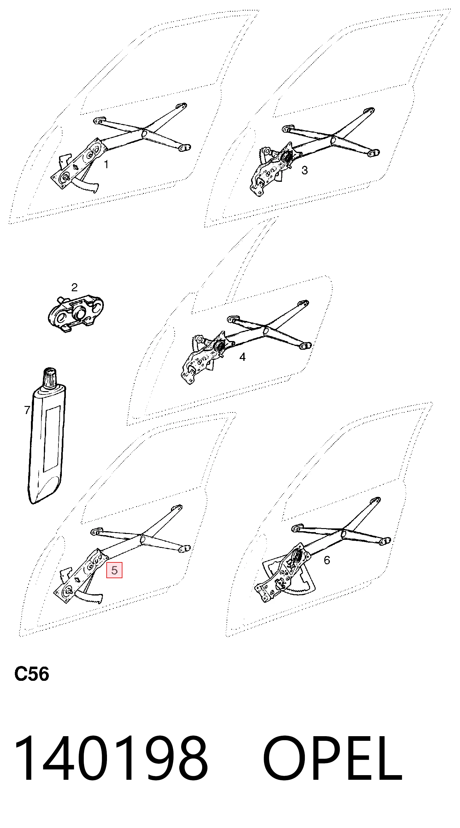  Mecanismo de acionamento de vidro da porta dianteira direita Opel Astra F sedan (56, 57) (1991 - 1998) F