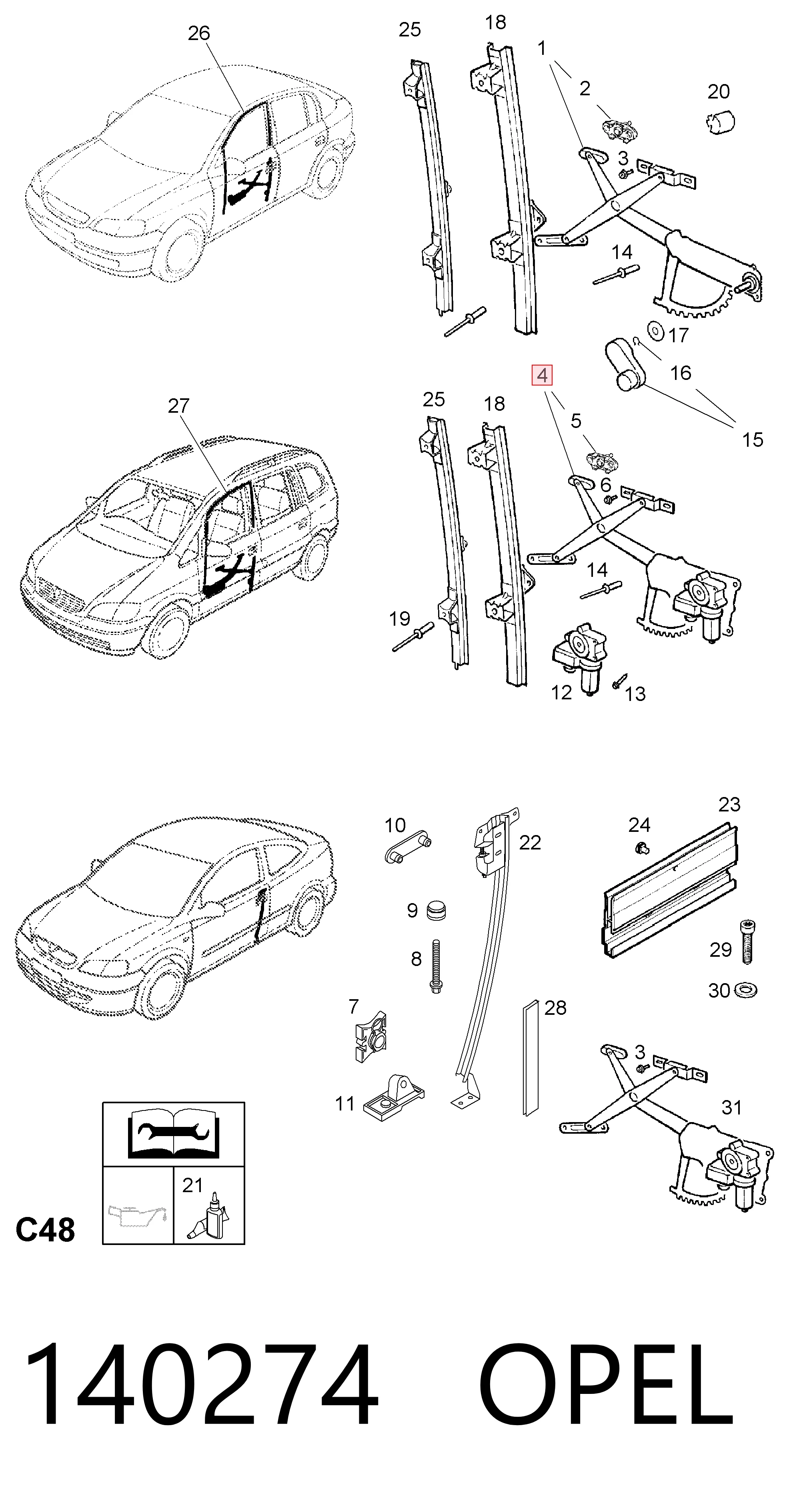 Mecanismo de acionamento de vidro da porta dianteira direita Opel Astra preço, a partir de 47,67 USD