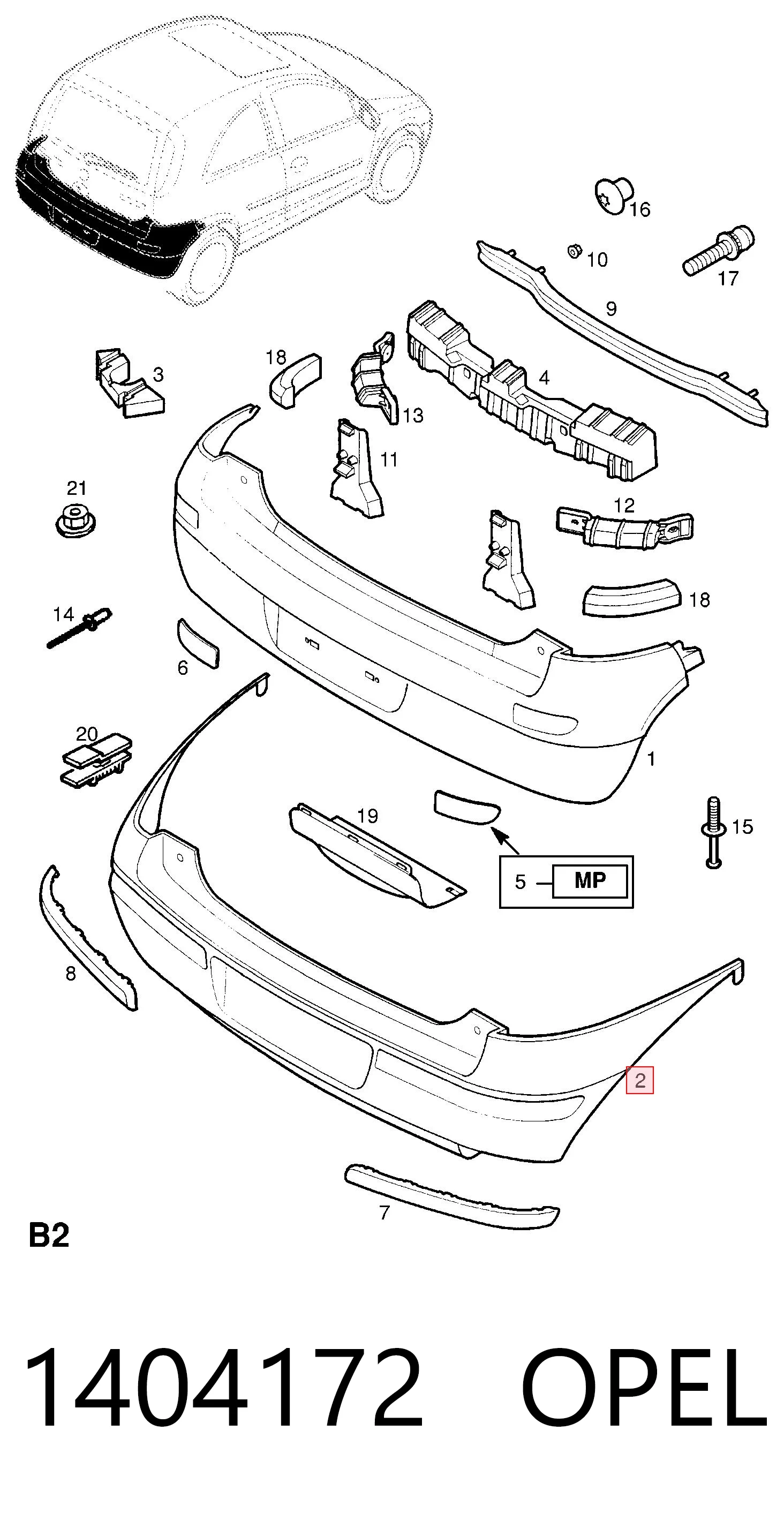 Pára-choque traseiro Opel Corsa C F08, F68