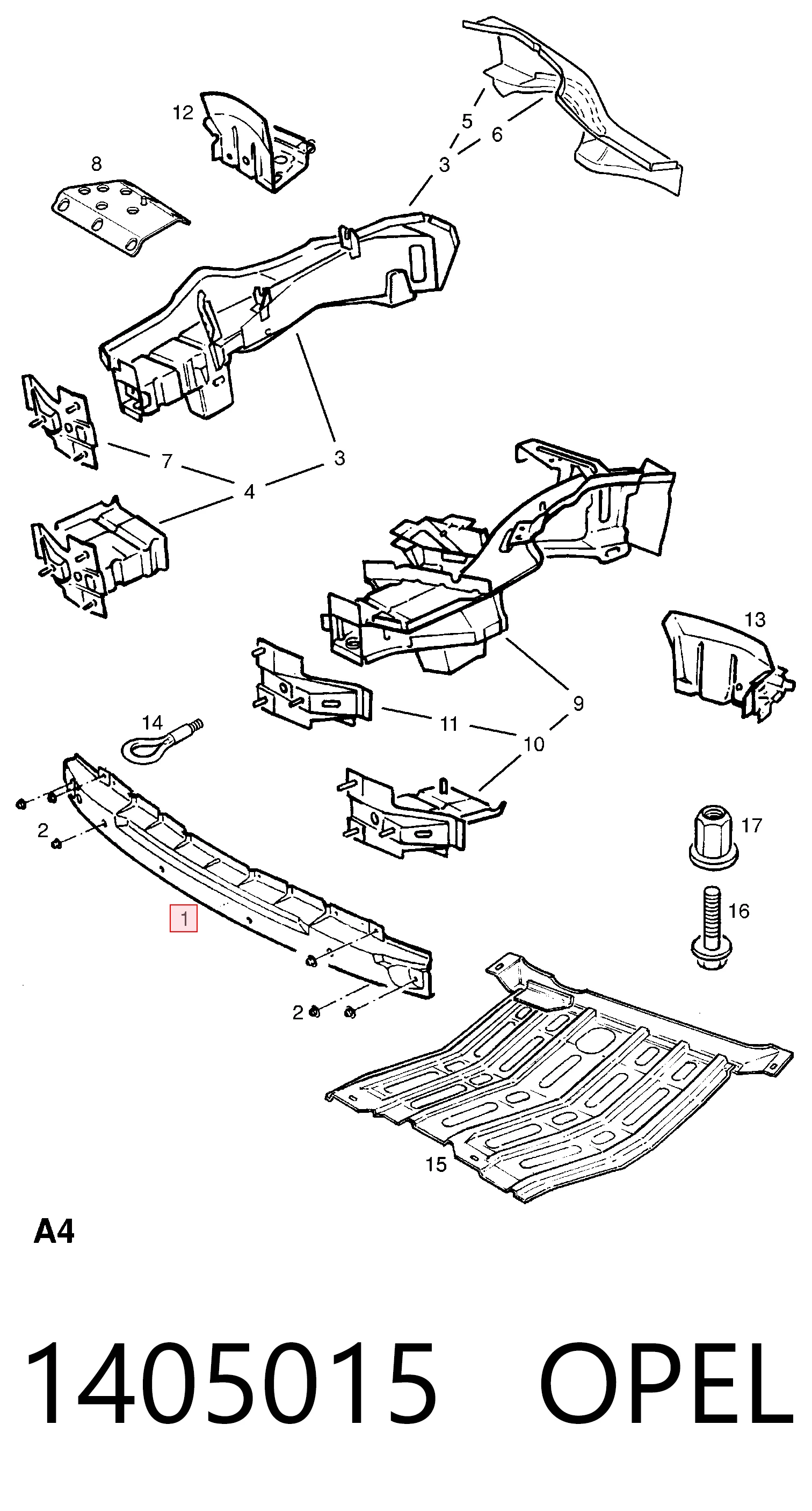  Reforçador do pára-choque dianteiro Opel Vectra B hatchback (38) (1995 - 2002) B