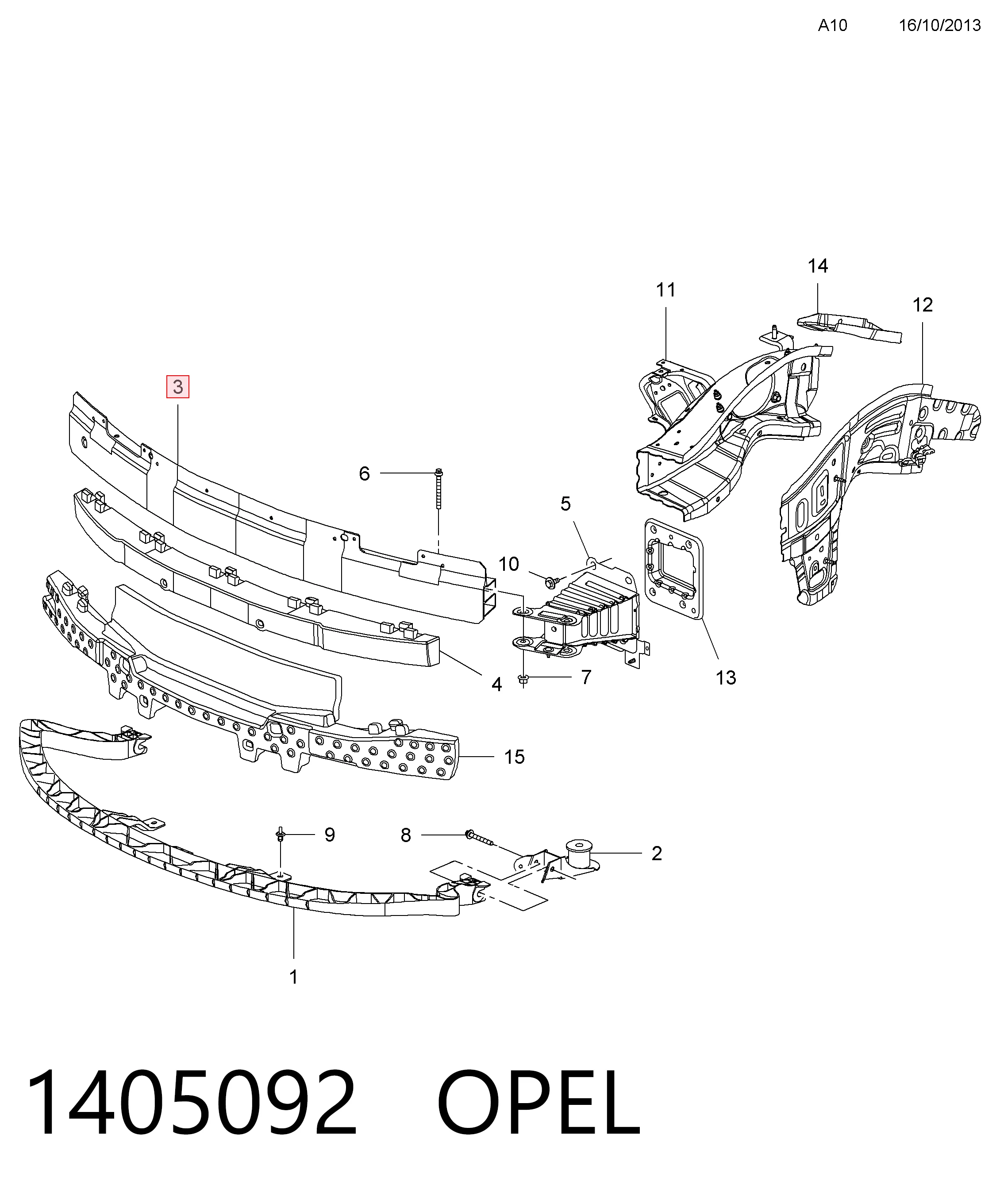 Reforçador do pára-choque dianteiro para Opel Meriva B 