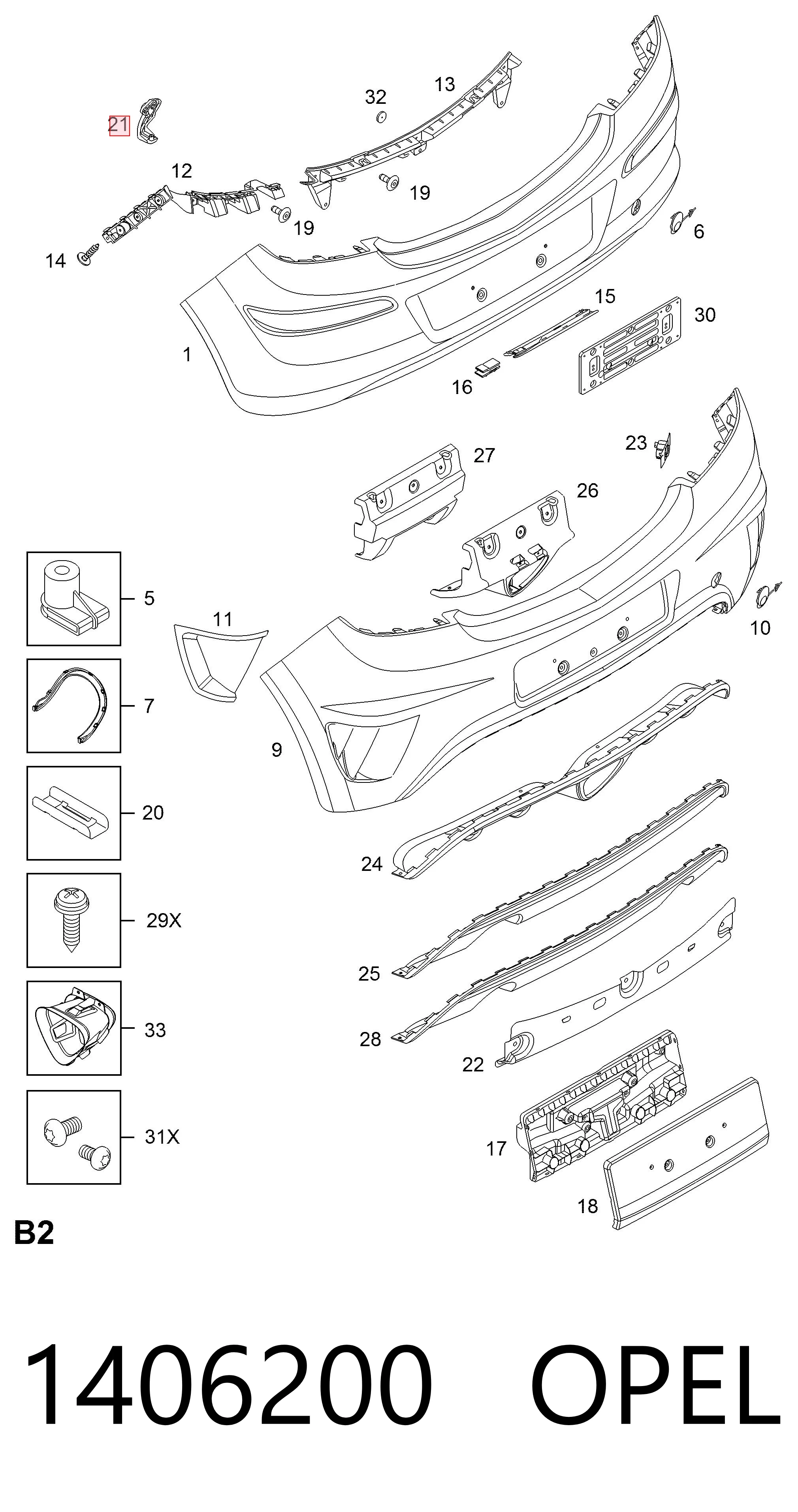 Consola do pára-choque traseiro para Opel Corsa D S07