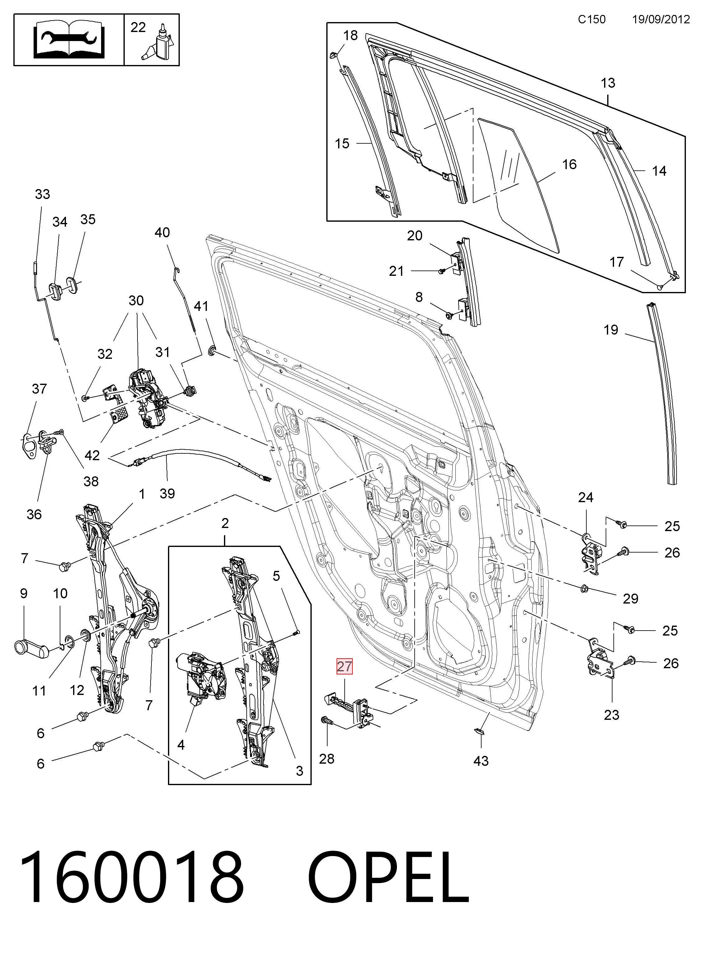 160018 Opel Limitador traseiro de abertura de porta