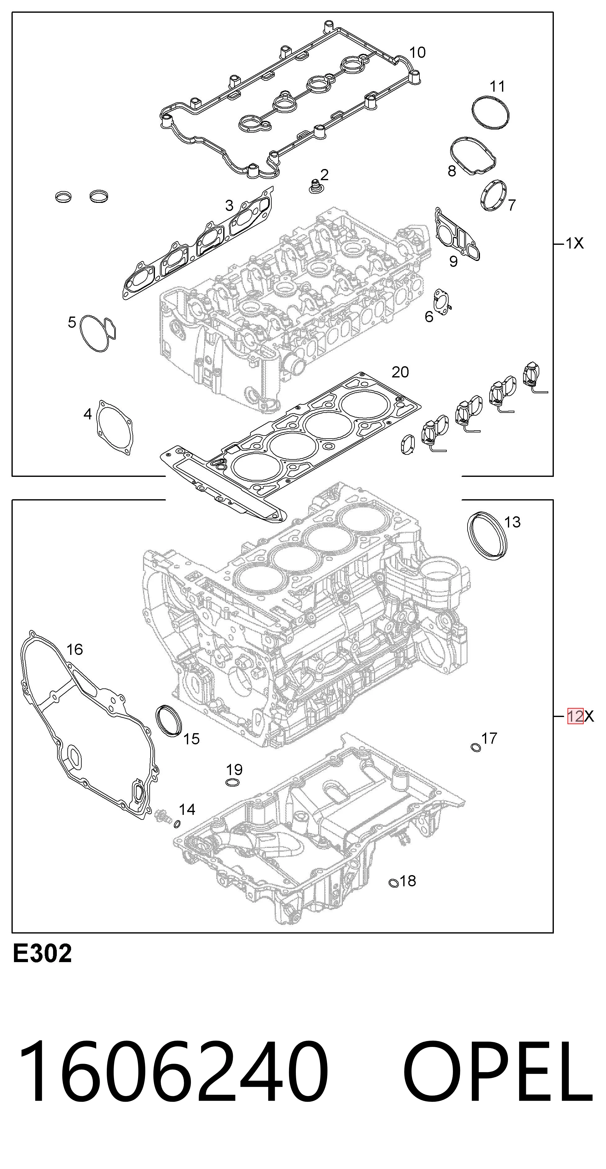 1606240 Opel Kit inferior de vedantes de motor