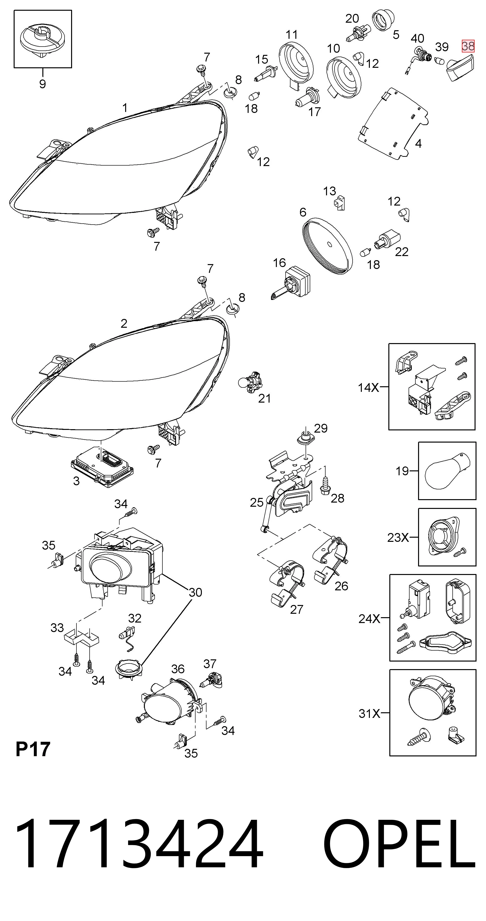 1713424 Opel Luz intermitente no pára-lama direito