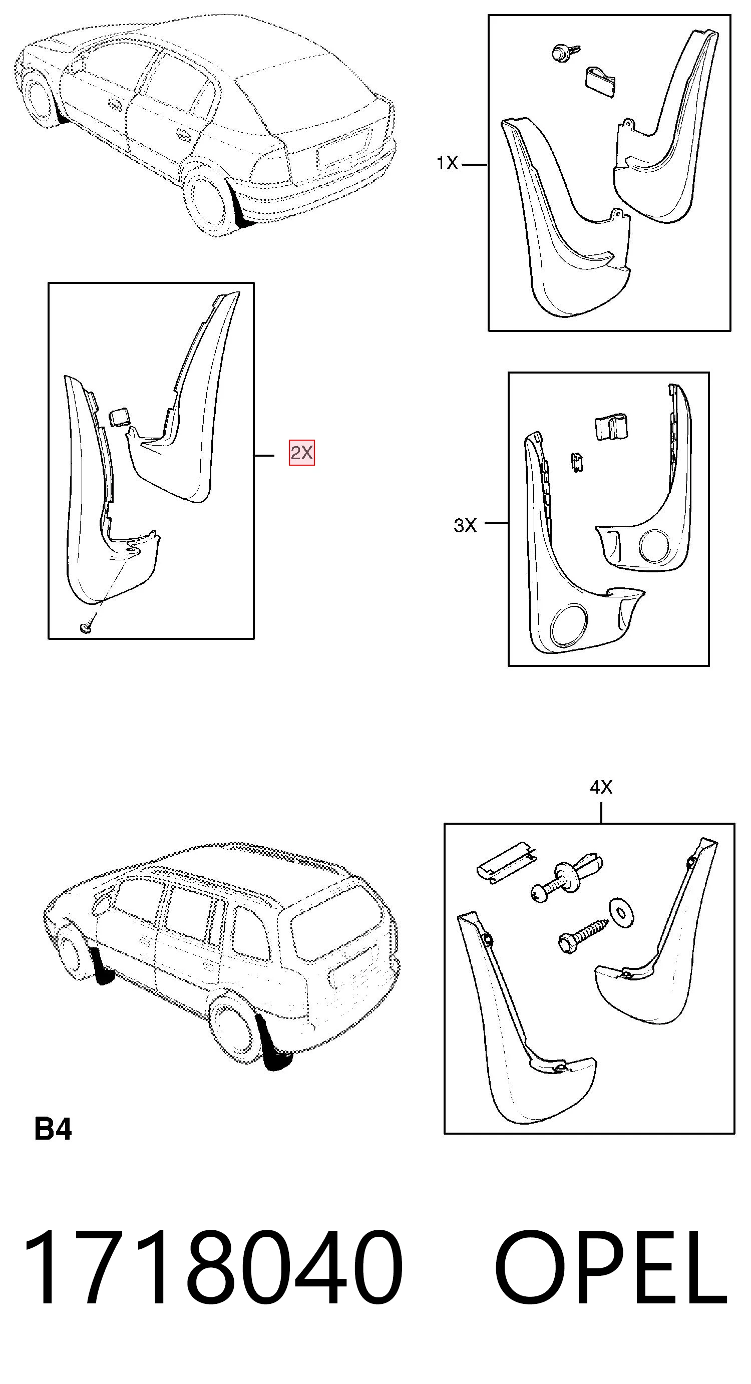 Protetores de lama traseiros, kit para Opel Astra G F48, F08