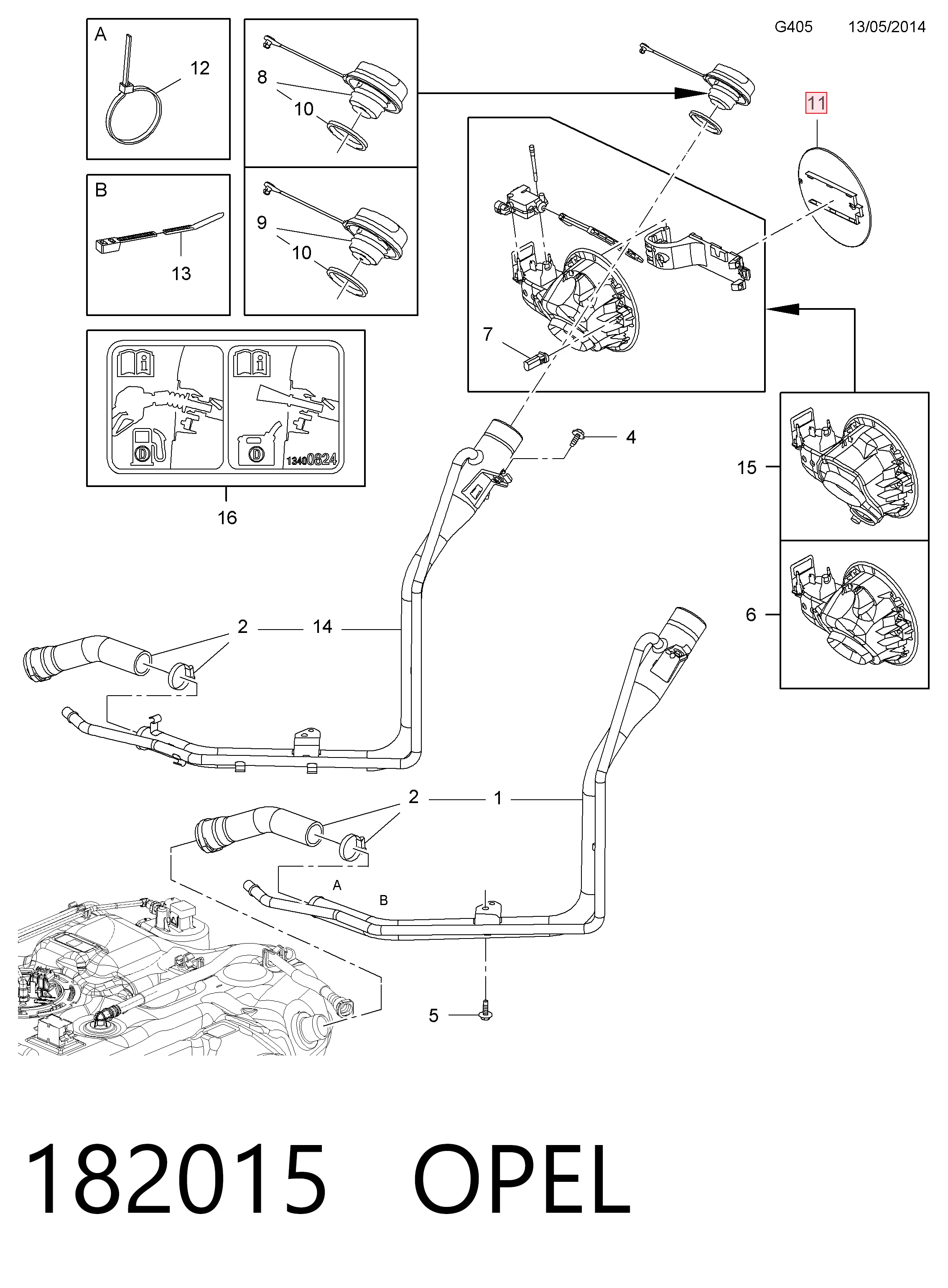 182015 Opel Alcapão do tanque de combustível