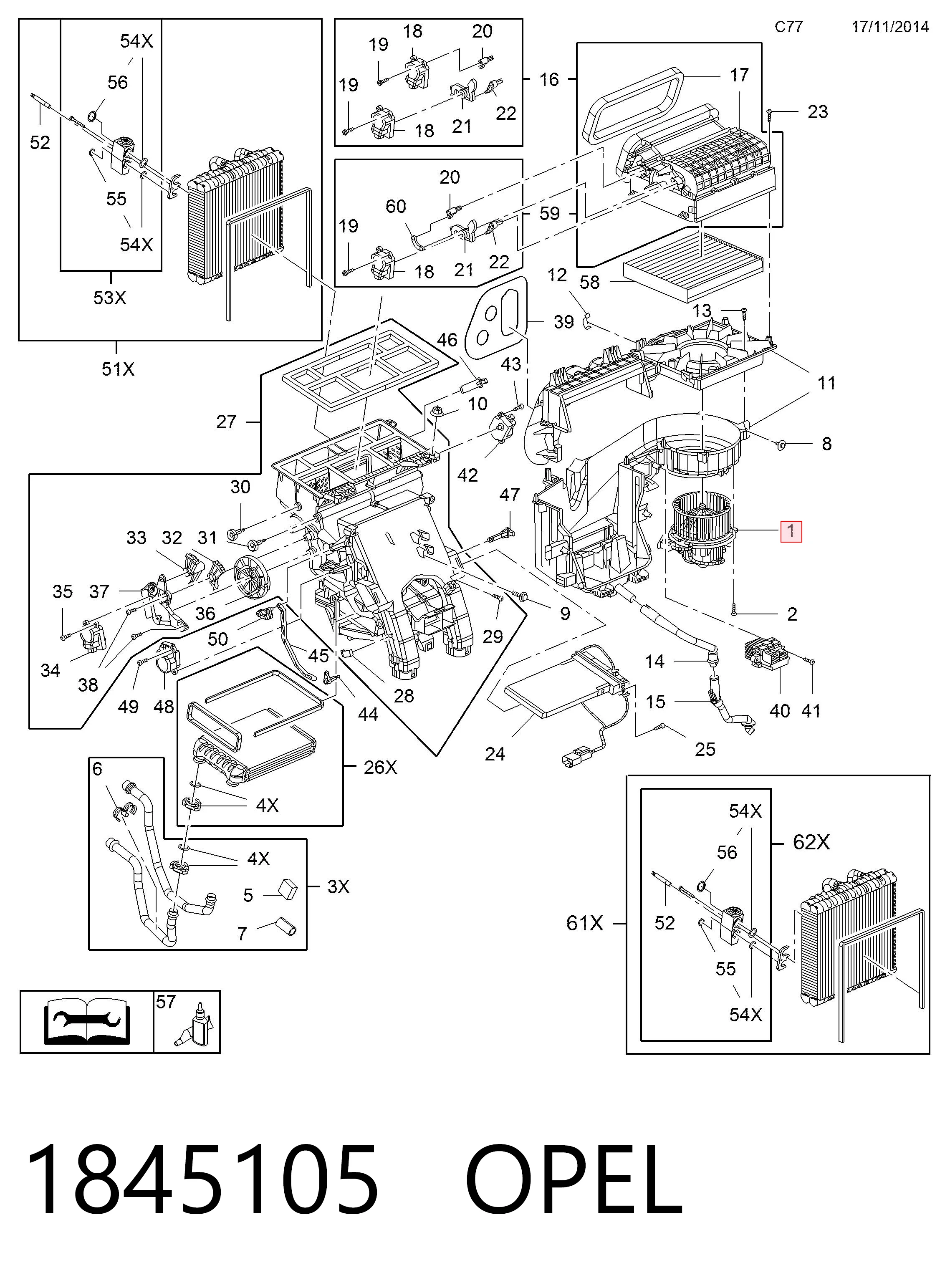 1845105 Opel Motor de ventilador de forno (de aquecedor de salão)