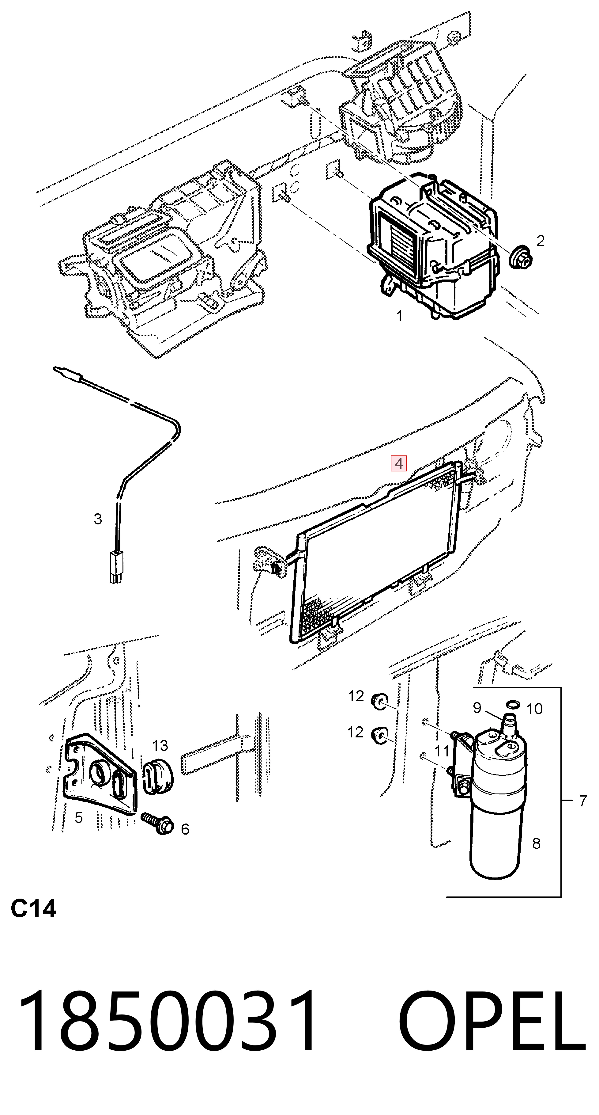  Radiador de aparelho de ar condicionado Opel Frontera B SUV (6B) (1998 - 2003) B
