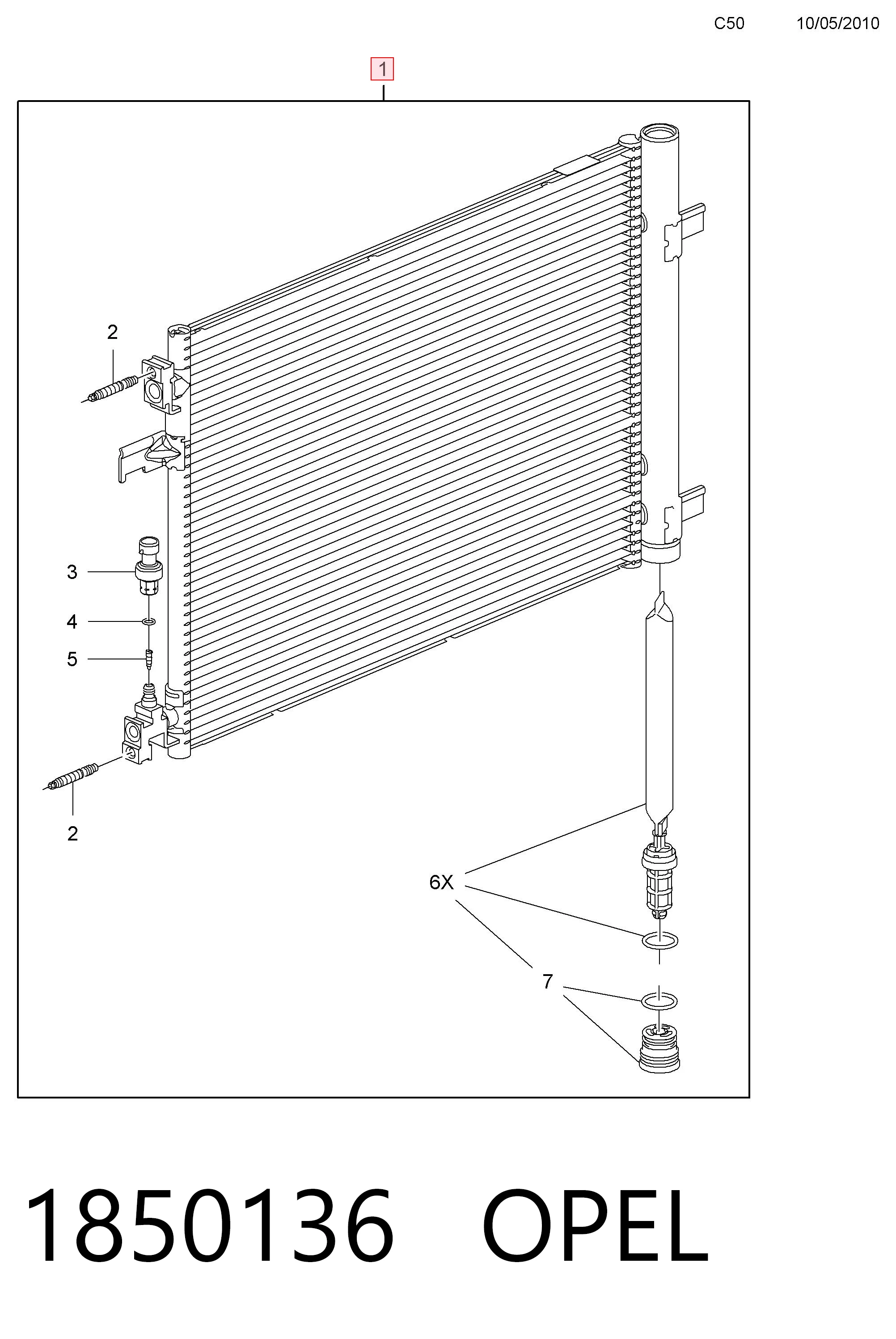 1850136 Opel Radiador de aparelho de ar condicionado