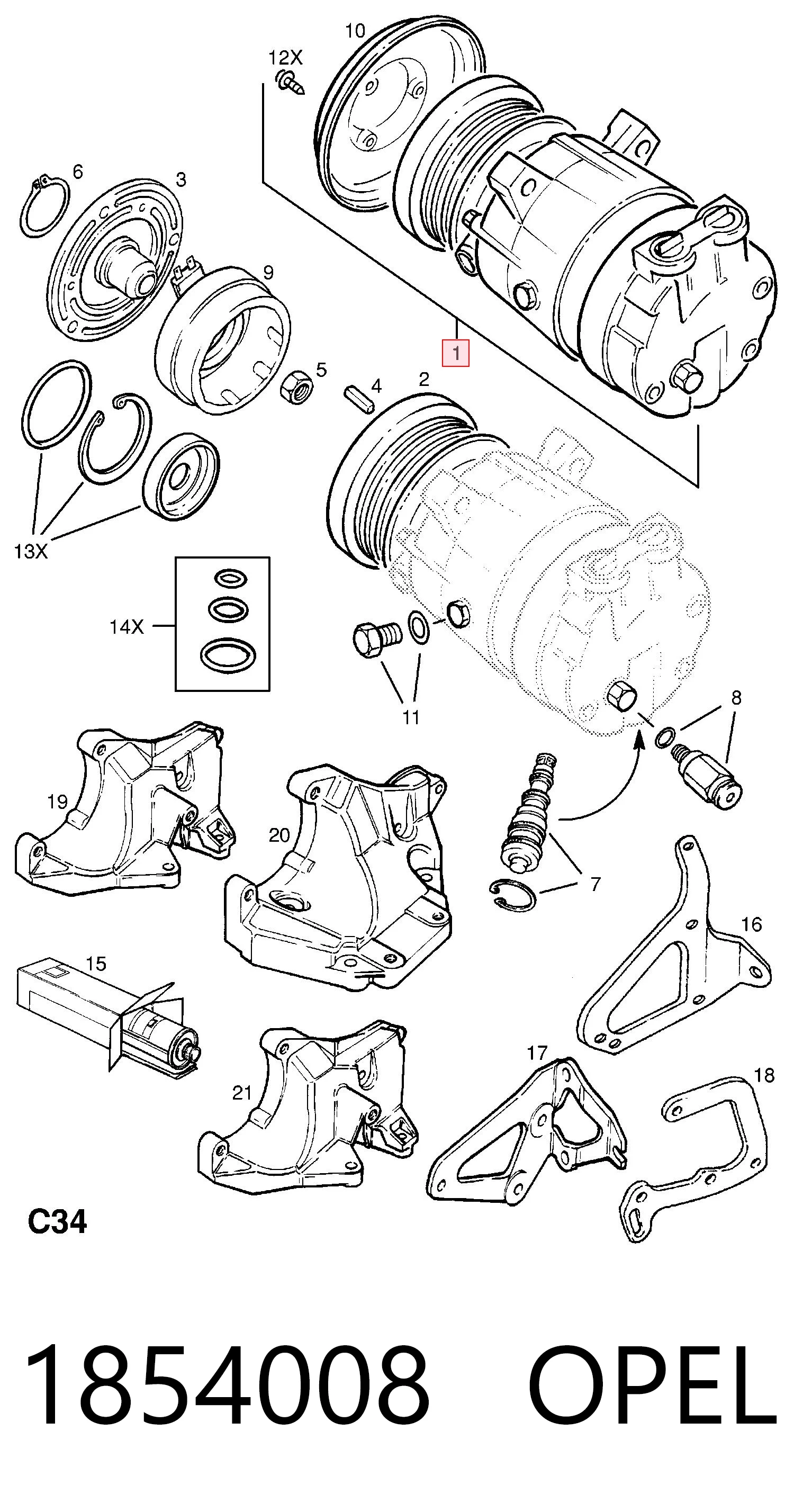1854008 Opel Compressor de aparelho de ar condicionado
