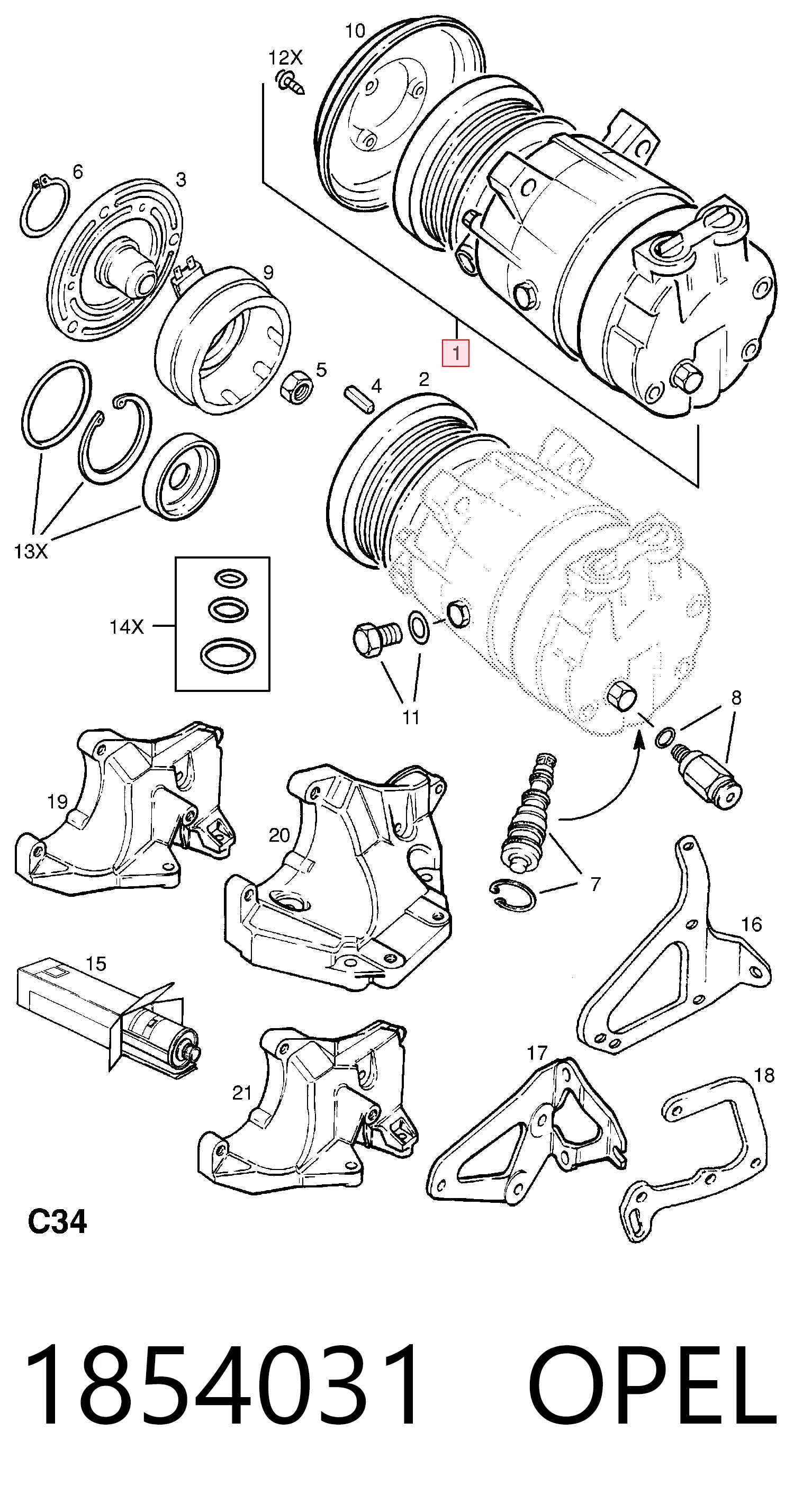 1854031 Opel Compressor de aparelho de ar condicionado
