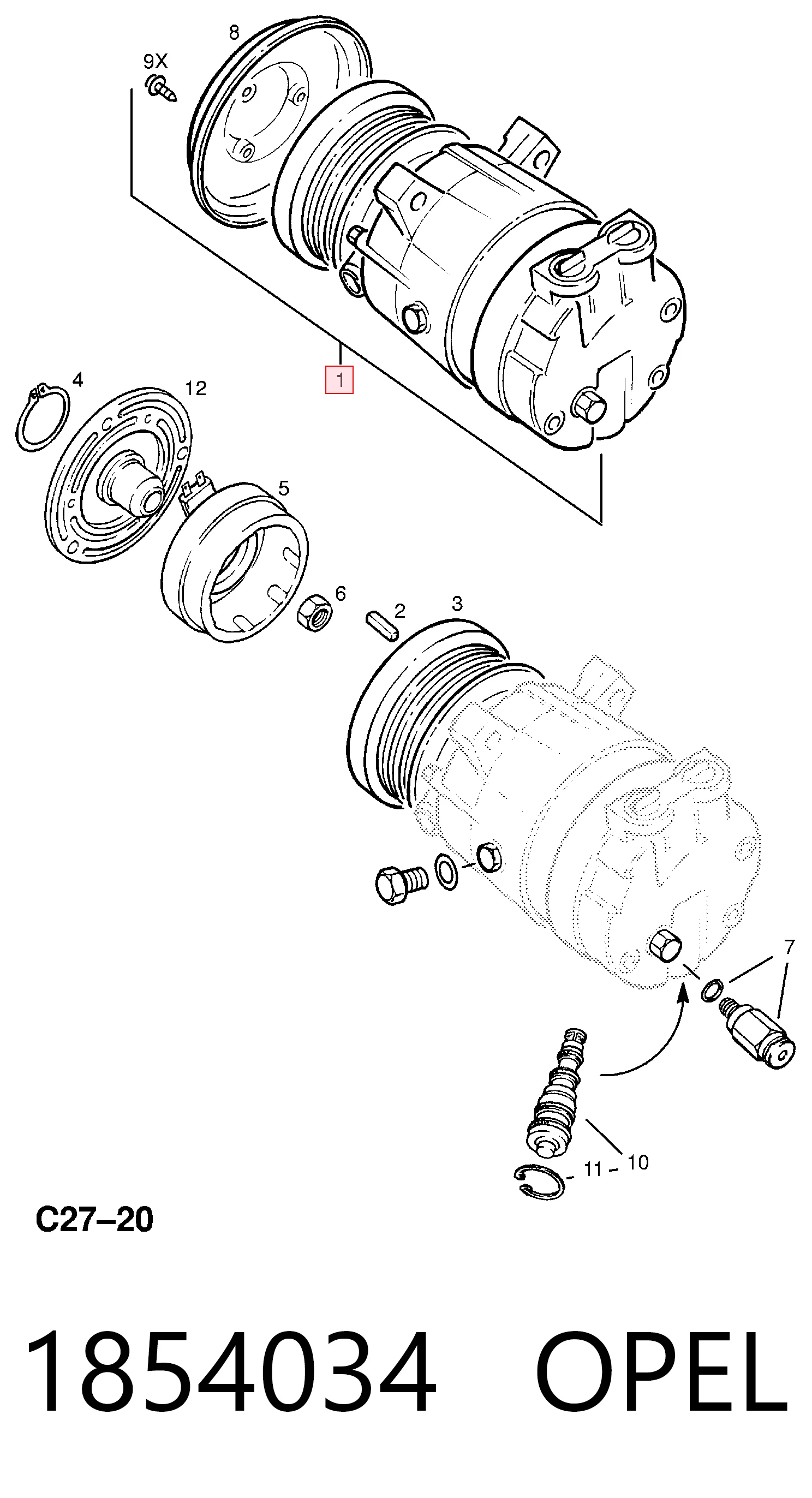 1854034 Opel Compressor de aparelho de ar condicionado